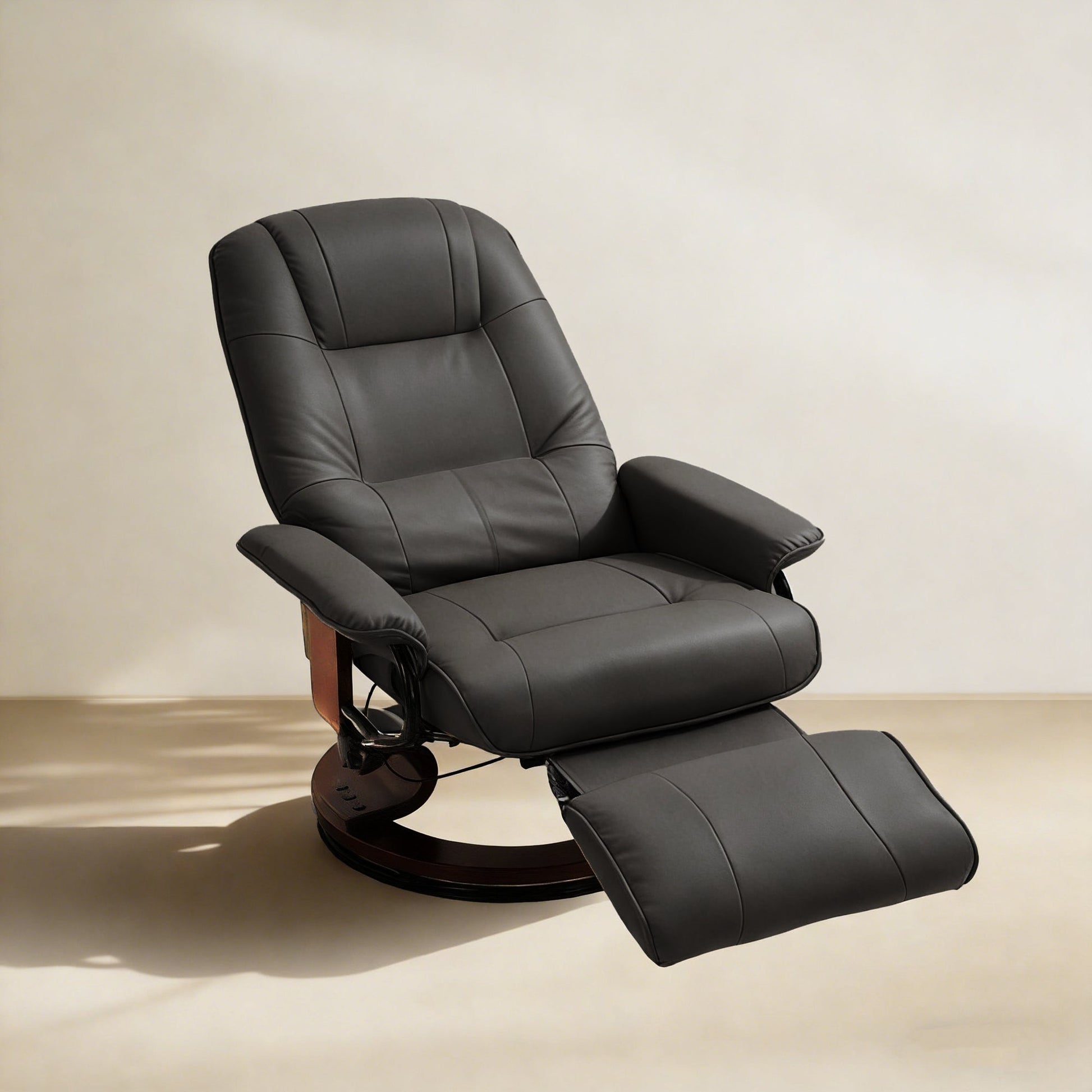 Manual Recliner Chair with Faux Leather Upholstered & Wooden Base for Living Room, Black - HOMCOM