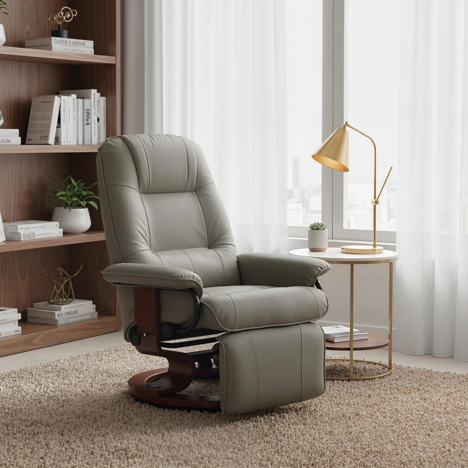 Manual Recliner Chair with Faux Leather Upholstered & Wooden Base for Living Room, Grey - HOMCOM