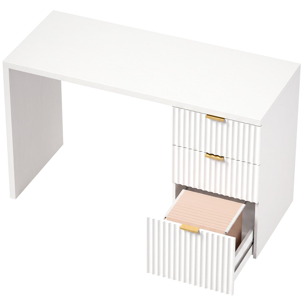 Computer Desk with 3 Drawers, 120 cm Reversible Home Office Desk with Storage, Thick Top, Modern Study Table with File Drawer for A4 and Letter Size, Bedroom, Studio, White