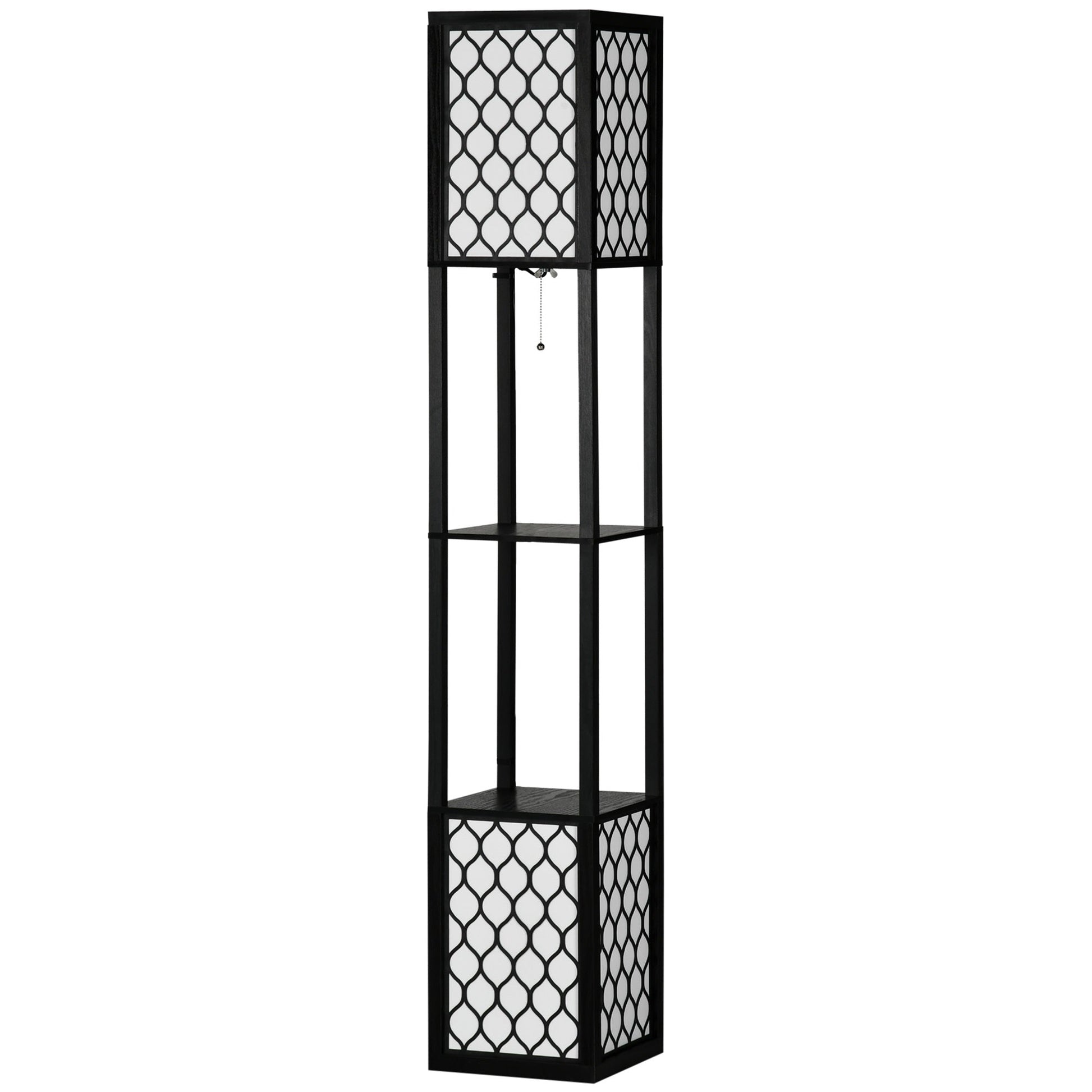 HOMCOM Floor Lamp with Shelves, Dual Light, Modern Tall Standing Lamps for Living Room, Bedroom, with Pull Chain Switch, Bulb not Included, Black