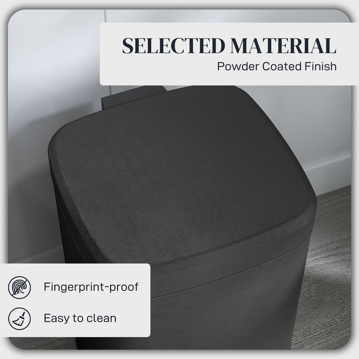 HOMCOM 20 Litre Pedal Bin, Fingerprint Proof Kitchen Bin with Soft-close Lid, Metal Rubbish Bin with Foot Pedal and Removable Inner Bucket, Black