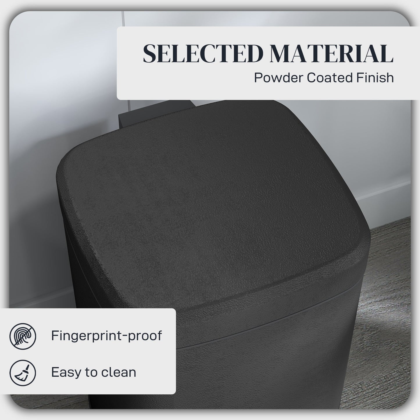 HOMCOM 20 Litre Pedal Bin, Fingerprint Proof Kitchen Bin with Soft-close Lid, Metal Rubbish Bin with Foot Pedal and Removable Inner Bucket, Black
