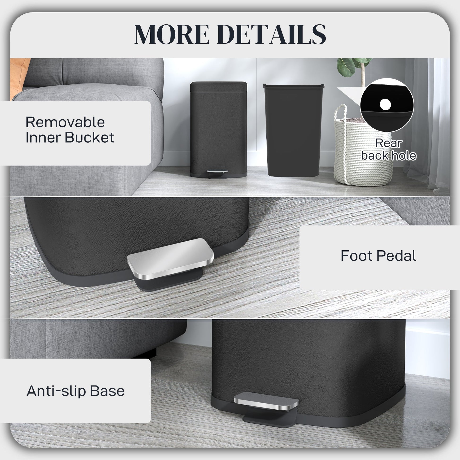 HOMCOM 20 Litre Pedal Bin, Fingerprint Proof Kitchen Bin with Soft-close Lid, Metal Rubbish Bin with Foot Pedal and Removable Inner Bucket, Black