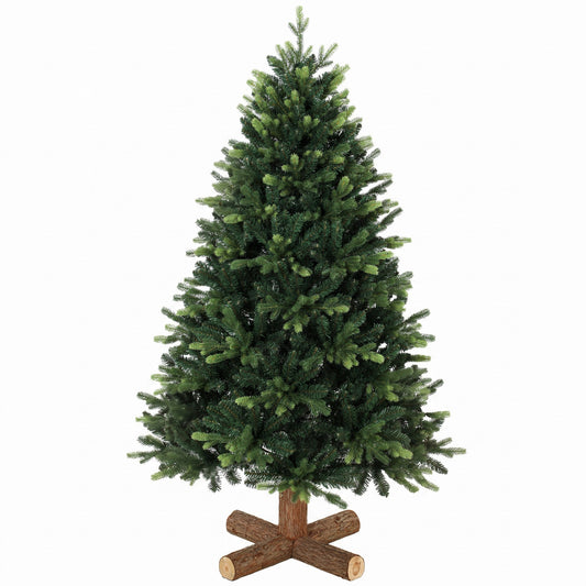 5ft Artificial Christmas Tree, Hinged Xmas Tree with 1620 PE & PVC Branch Tips, Solid Fir Wood Stand, Auto Open for Home Office Holiday Decoration, Green