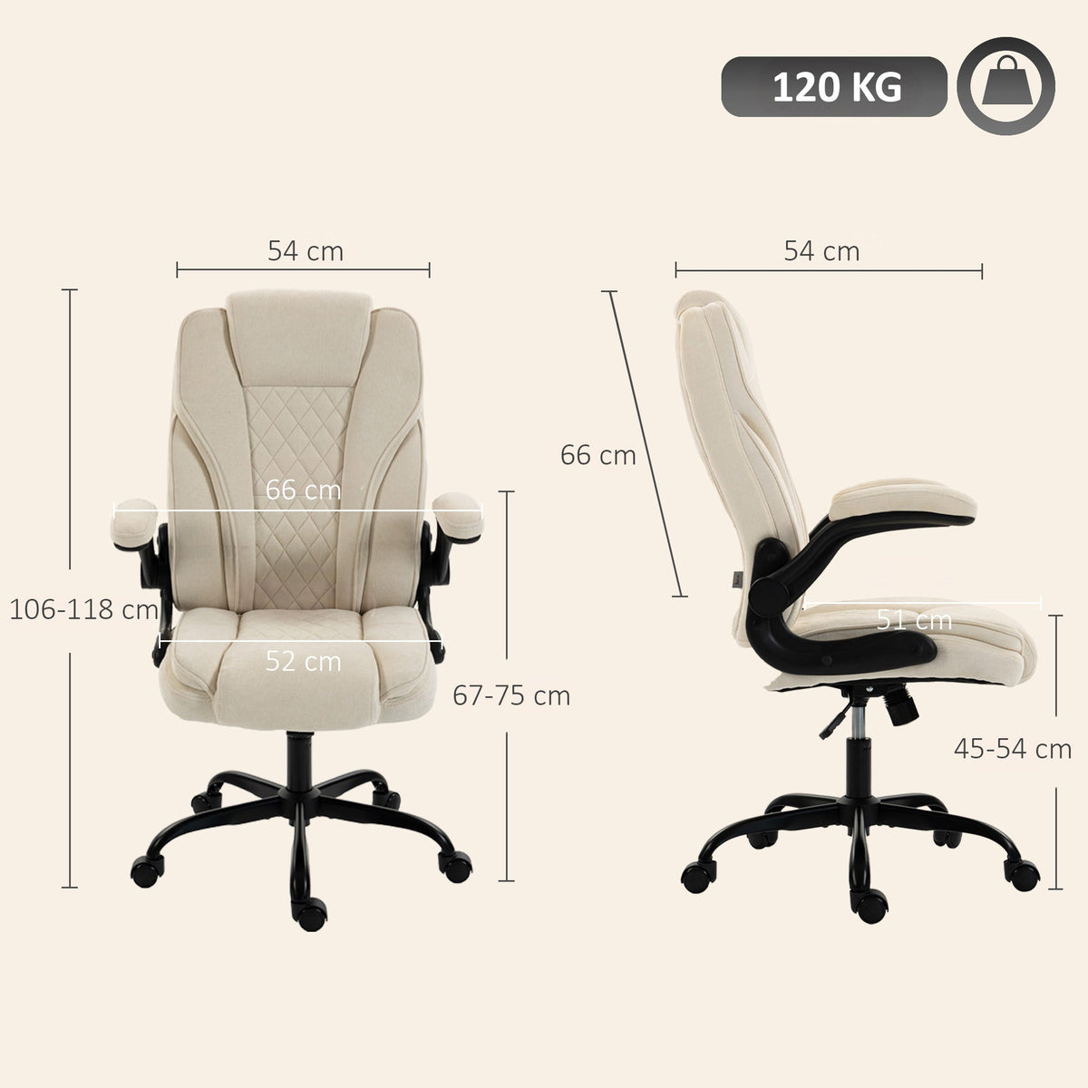 Office Chair, Ergonomic Executive Desk Chair with Padded Flip-up Armrest, Pocket Springs, Swivel Wheels, Multiple Angle Rocking, Adjustable Height, Diamond Fabric for Home Office, Beige