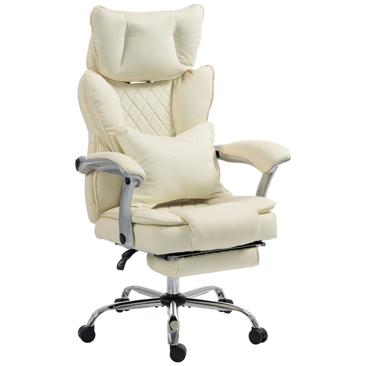 Executive Office Chair, 180kg Big and Tall PU Leather Desk Chair with Adjustable Headrest, Lumbar Support, Wide Seat, Reclining Back, Footrest, Swivel Wheels, Beige