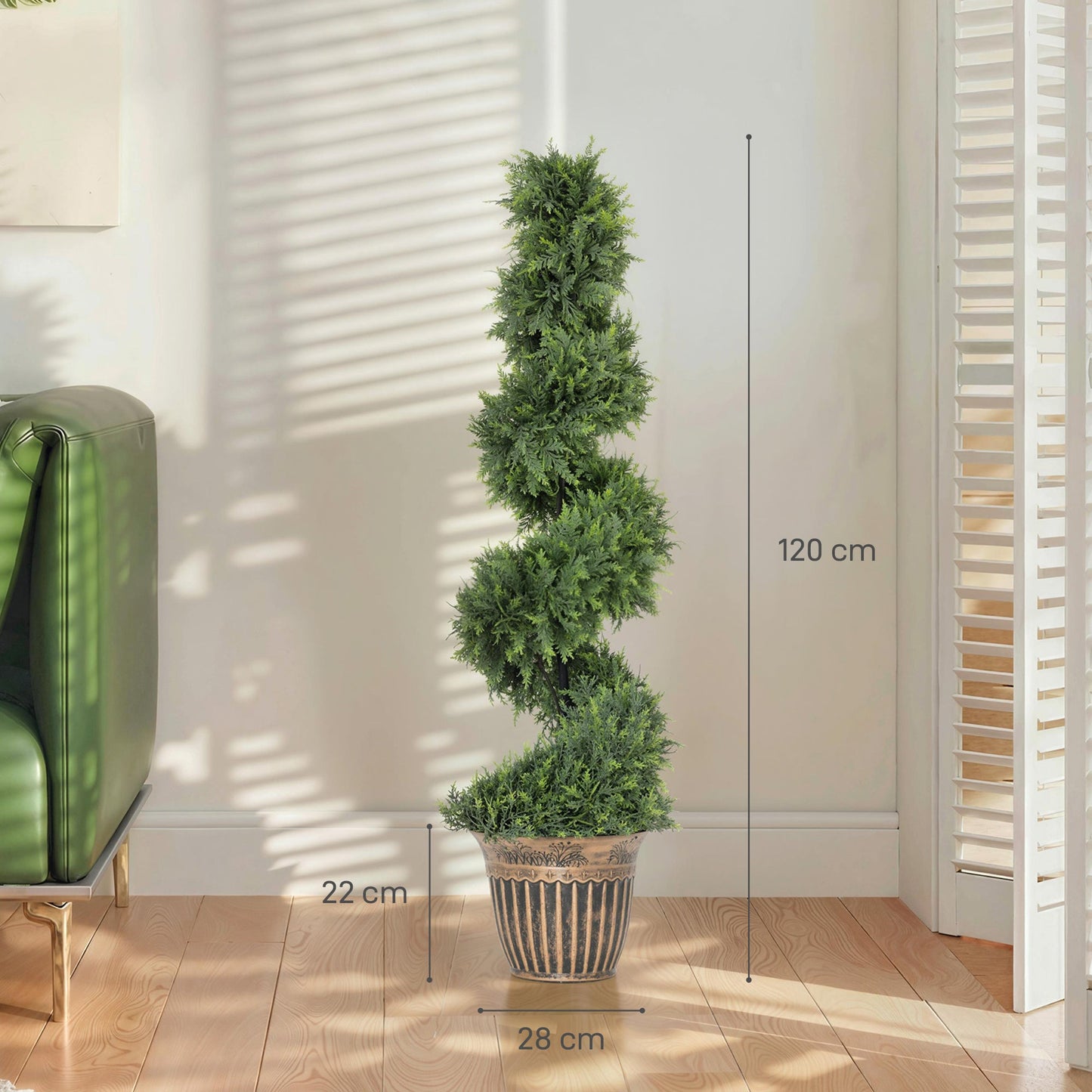 Set of 2 Decorative Artificial Plants Topiary Spiral Cypress Trees in Pot, Fake Plants for Home Indoor Outdoor Decor, 120cm, Green