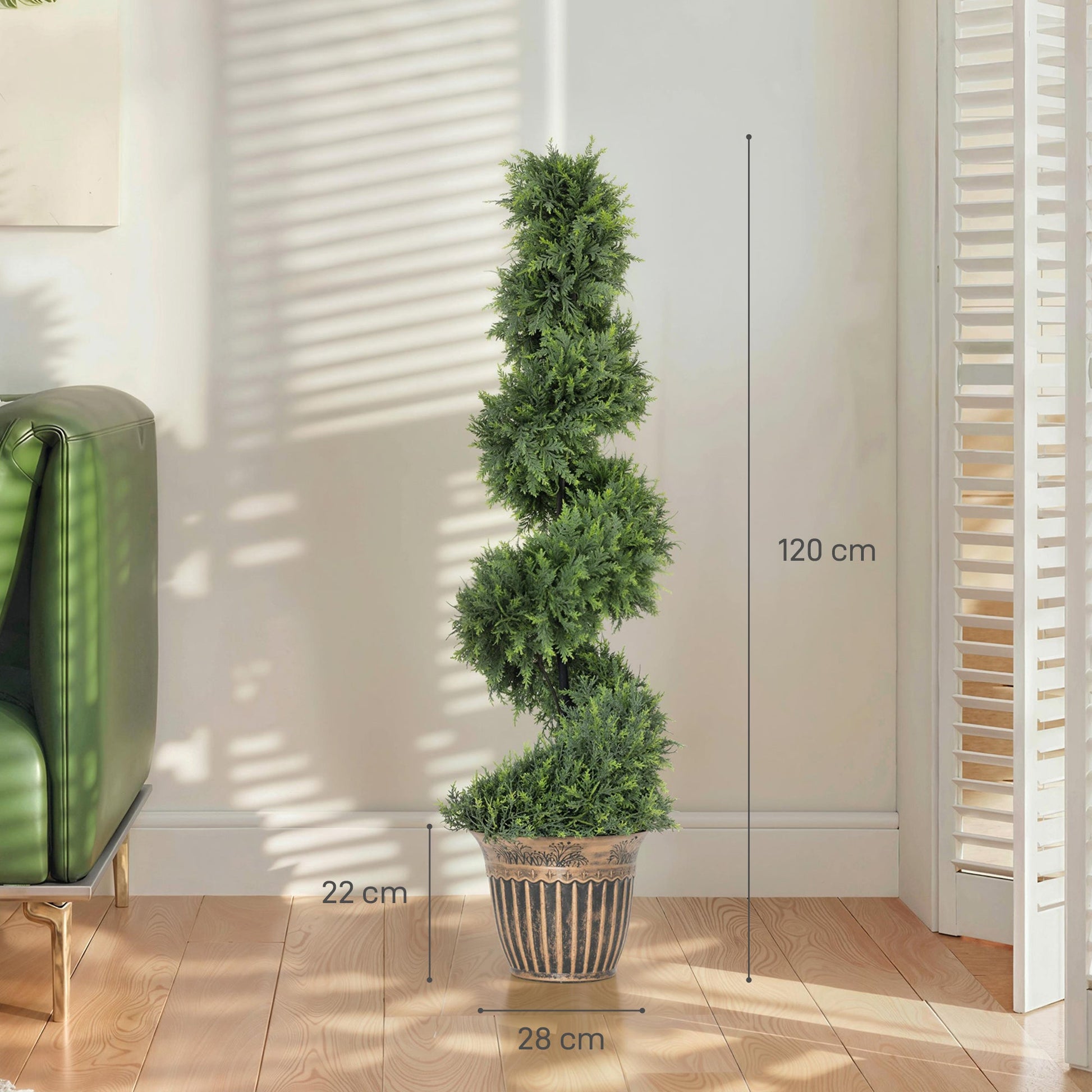 Set of 2 Decorative Artificial Plants Topiary Spiral Cypress Trees in Pot, Fake Plants for Home Indoor Outdoor Decor, 120cm, Green