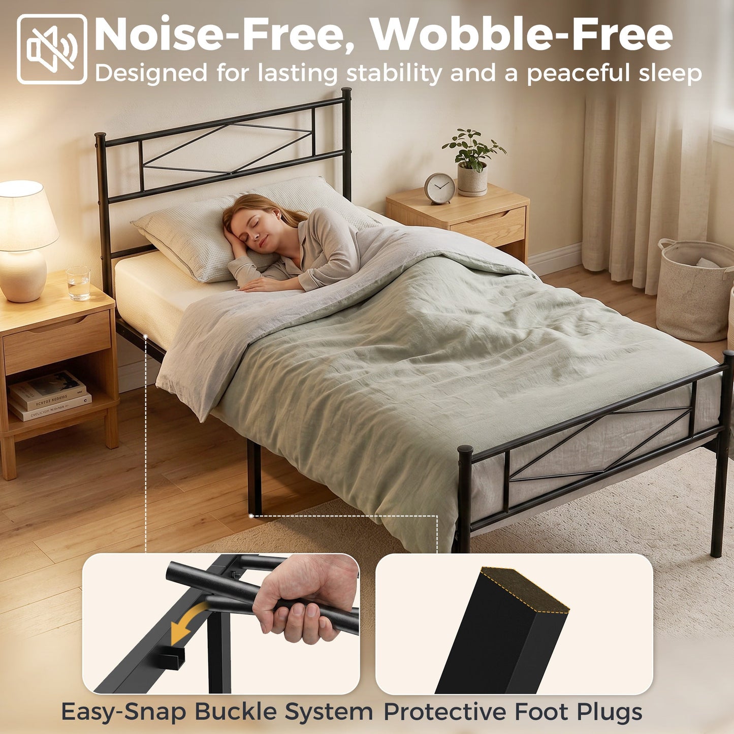 3ft Single Bed Frame with Headboard and Footboard, Metal Platform Bed Frame with 32 cm Underbed Storage, Steel Slat Support, Noise-Free, No Box Spring Needed, Easy Assembly, Black