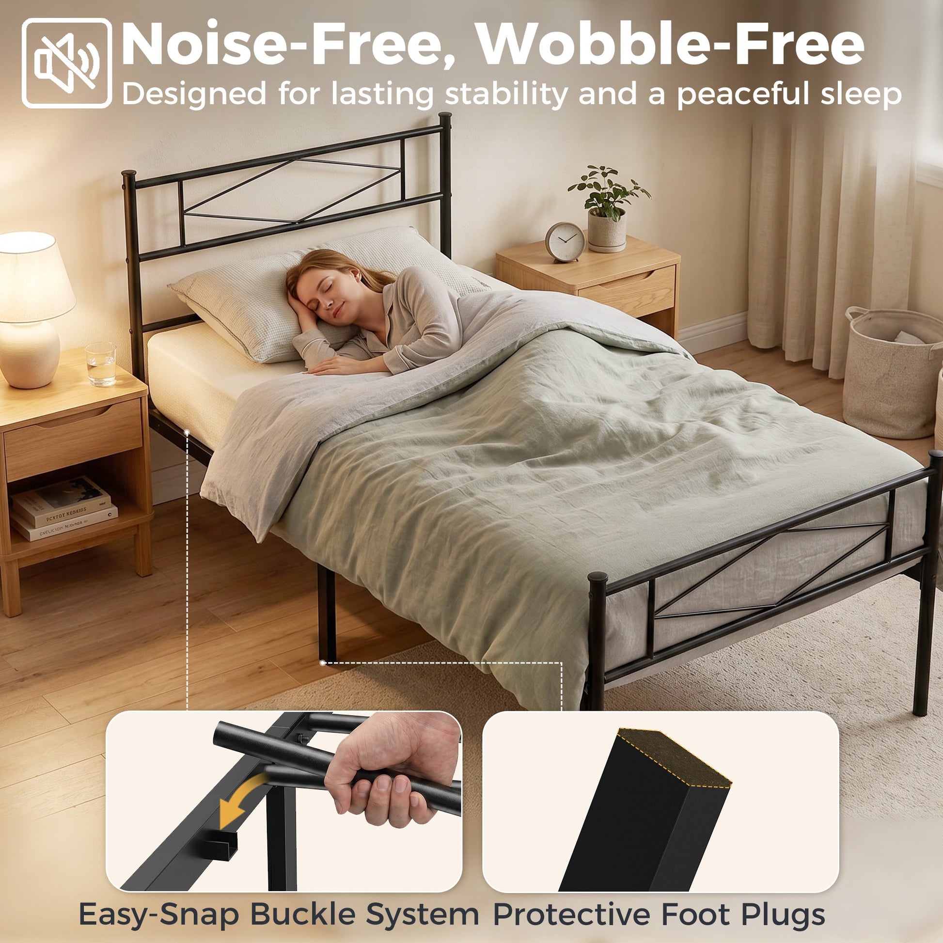 3ft Single Bed Frame with Headboard and Footboard, Metal Platform Bed Frame with 32 cm Underbed Storage, Steel Slat Support, Noise-Free, No Box Spring Needed, Easy Assembly, Black