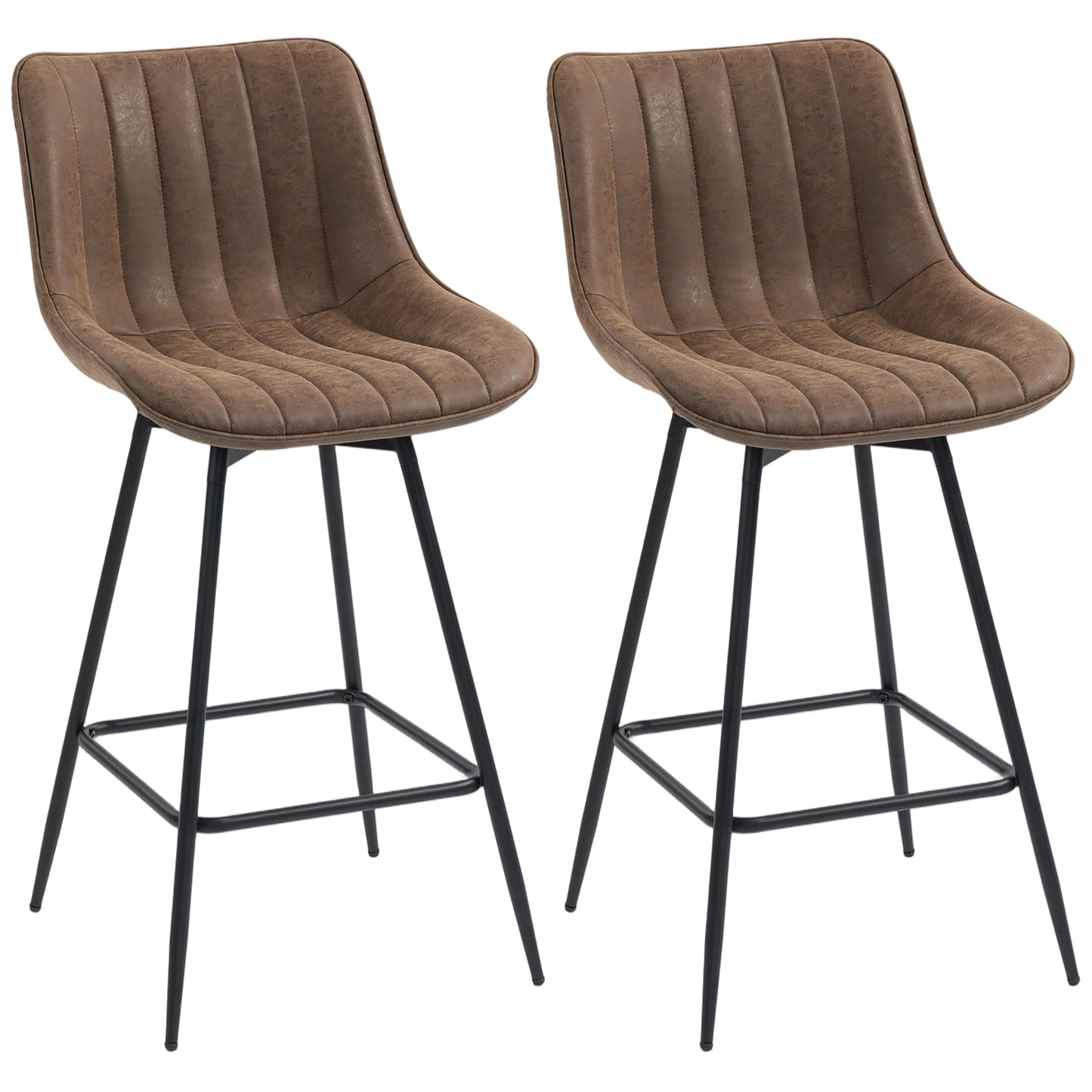Swivel Bar Stools Set of 2, Textured Faux Leather Counter Stools with Backrest and Footrest, Height Adjustable Breakfast Chairs for Kitchen Island, Home Bar, Dining Room, Brown