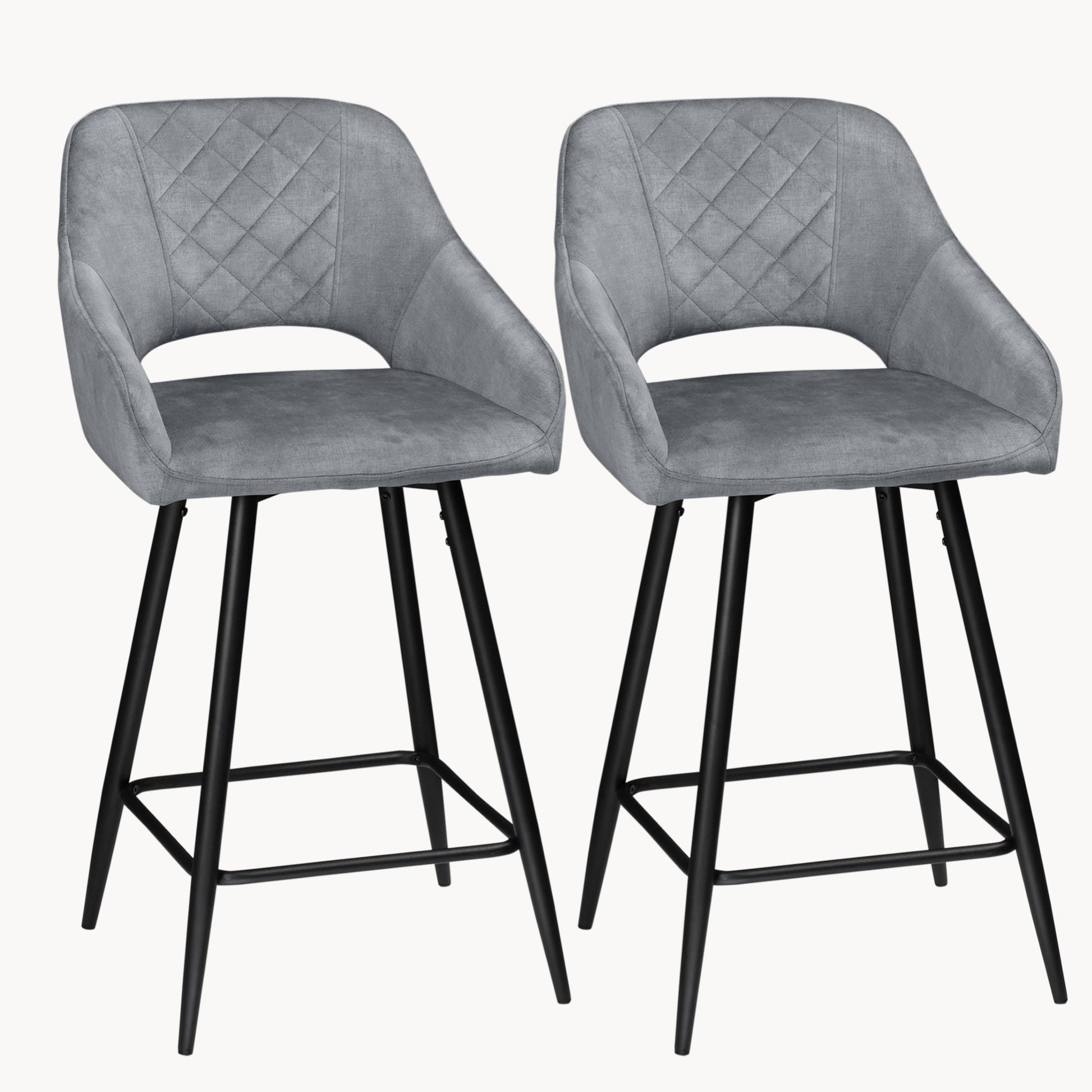Aura Velvet Bar Stools Set of 2, Velvet-feel Fabric Counter Height Chairs with Steel Legs, Grey - HOMCOM
