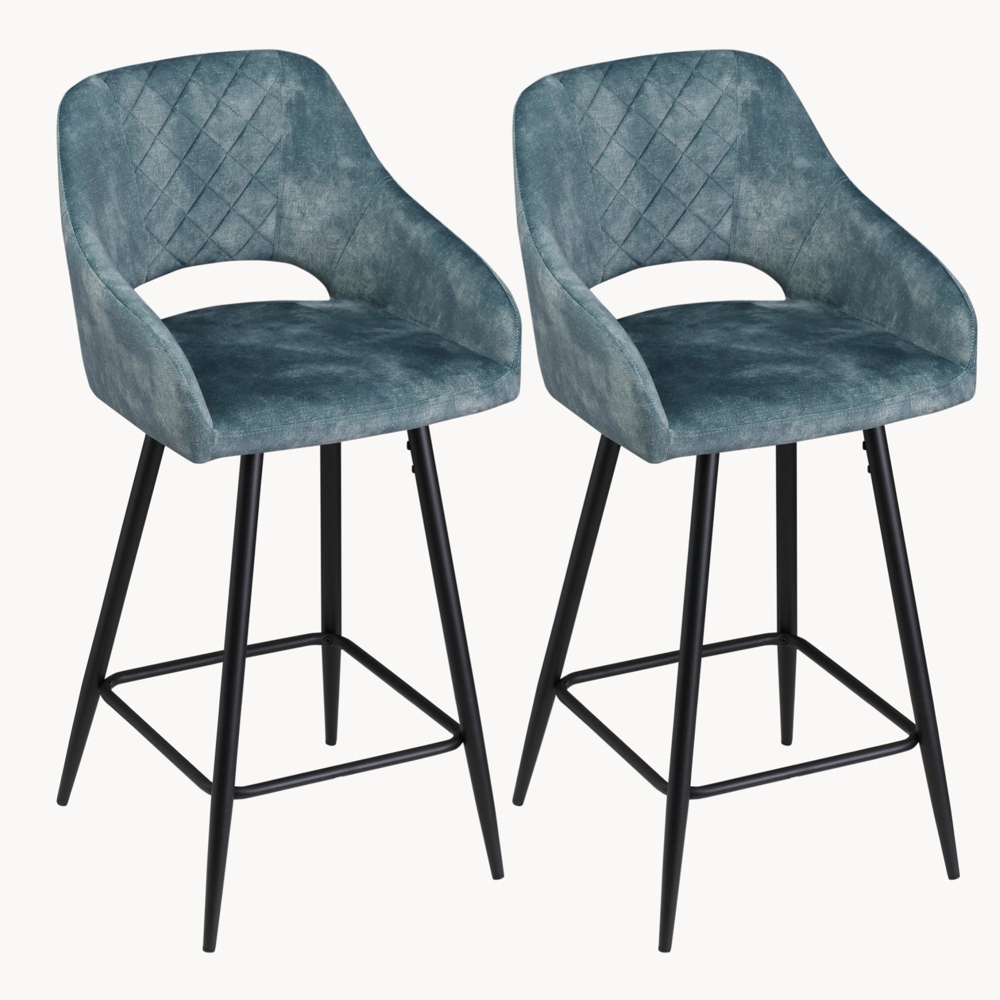 Aura Velvet Bar Stools Set of 2, Velvet-feel Fabric Counter Height Chairs with Steel Legs, Blue - HOMCOM