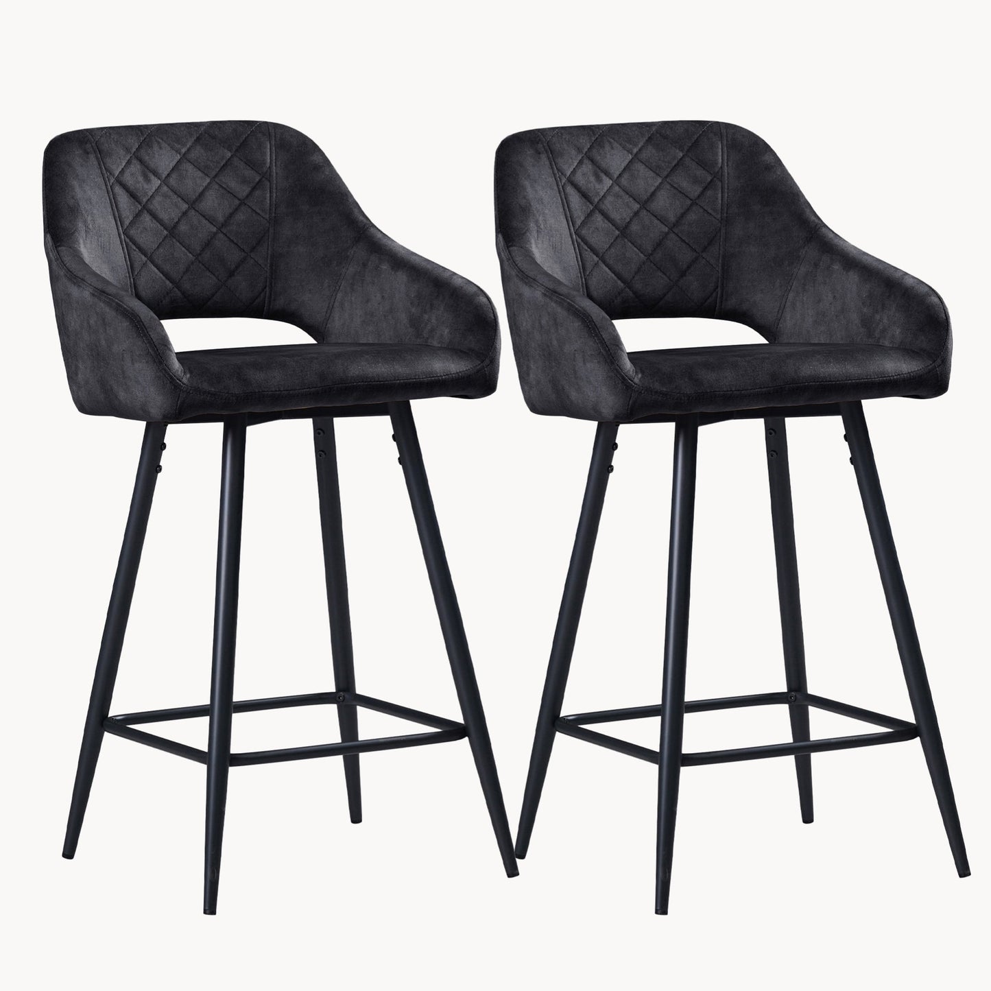 Aura Velvet Bar Stools Set of 2, Velvet-feel Fabric Counter Height Chairs with Steel Legs, Dark Grey - HOMCOM