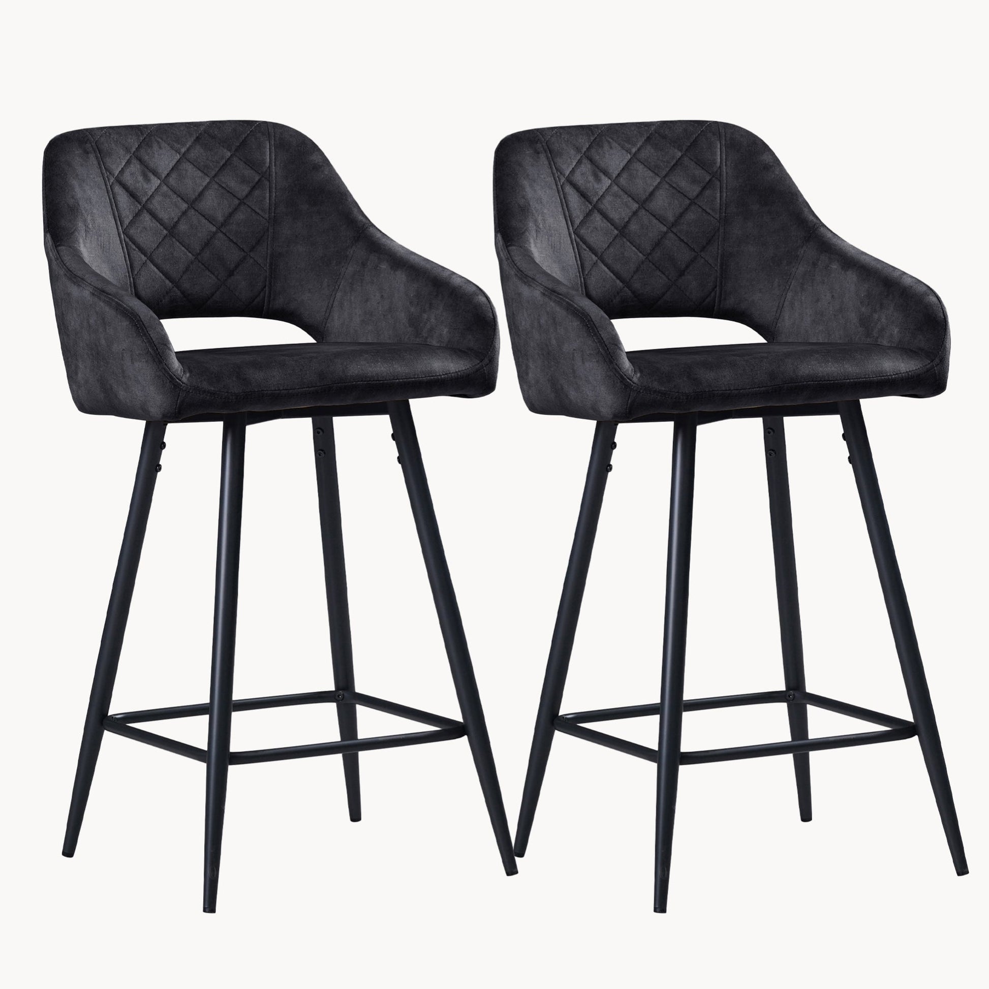 Aura Velvet Bar Stools Set of 2, Velvet-feel Fabric Counter Height Chairs with Steel Legs, Dark Grey - HOMCOM