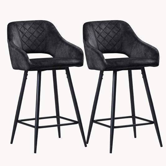 Aura Velvet Bar Stools Set of 2, Velvet-feel Fabric Counter Height Chairs with Steel Legs, Dark Grey - HOMCOM