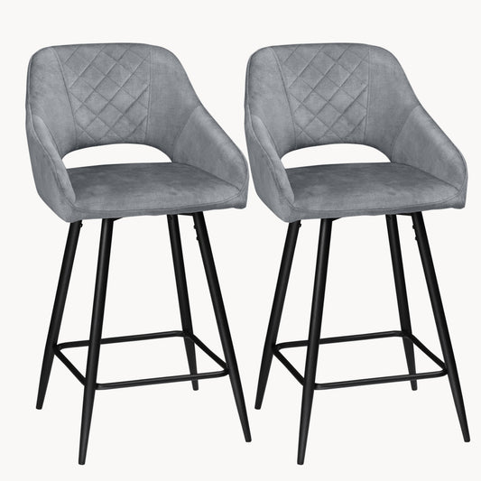 Aura Velvet Bar Stools Set of 2, Velvet-feel Fabric Counter Height Chairs with Steel Legs, Grey - HOMCOM