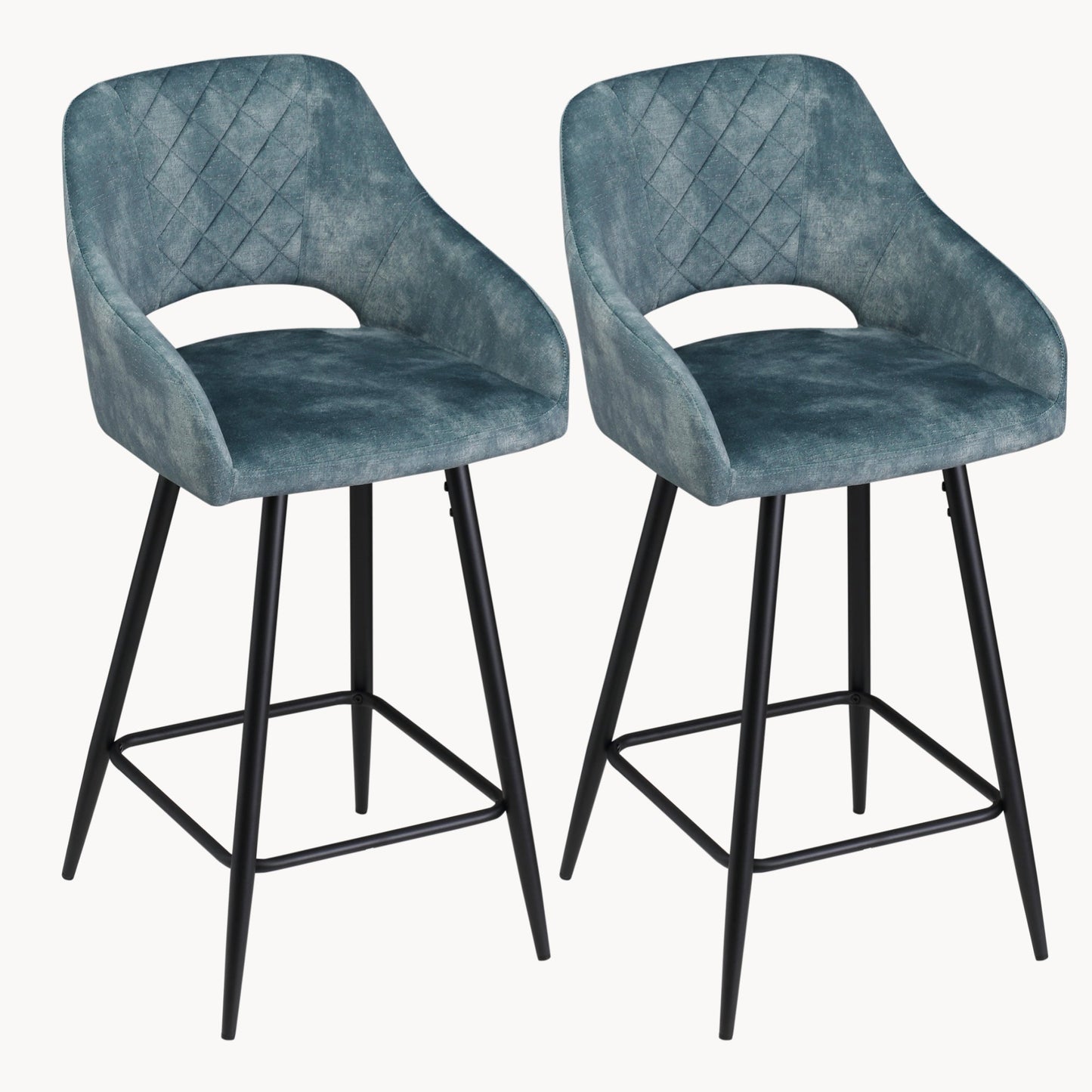 Aura Velvet Bar Stools Set of 2, Velvet-feel Fabric Counter Height Chairs with Steel Legs, Blue - HOMCOM
