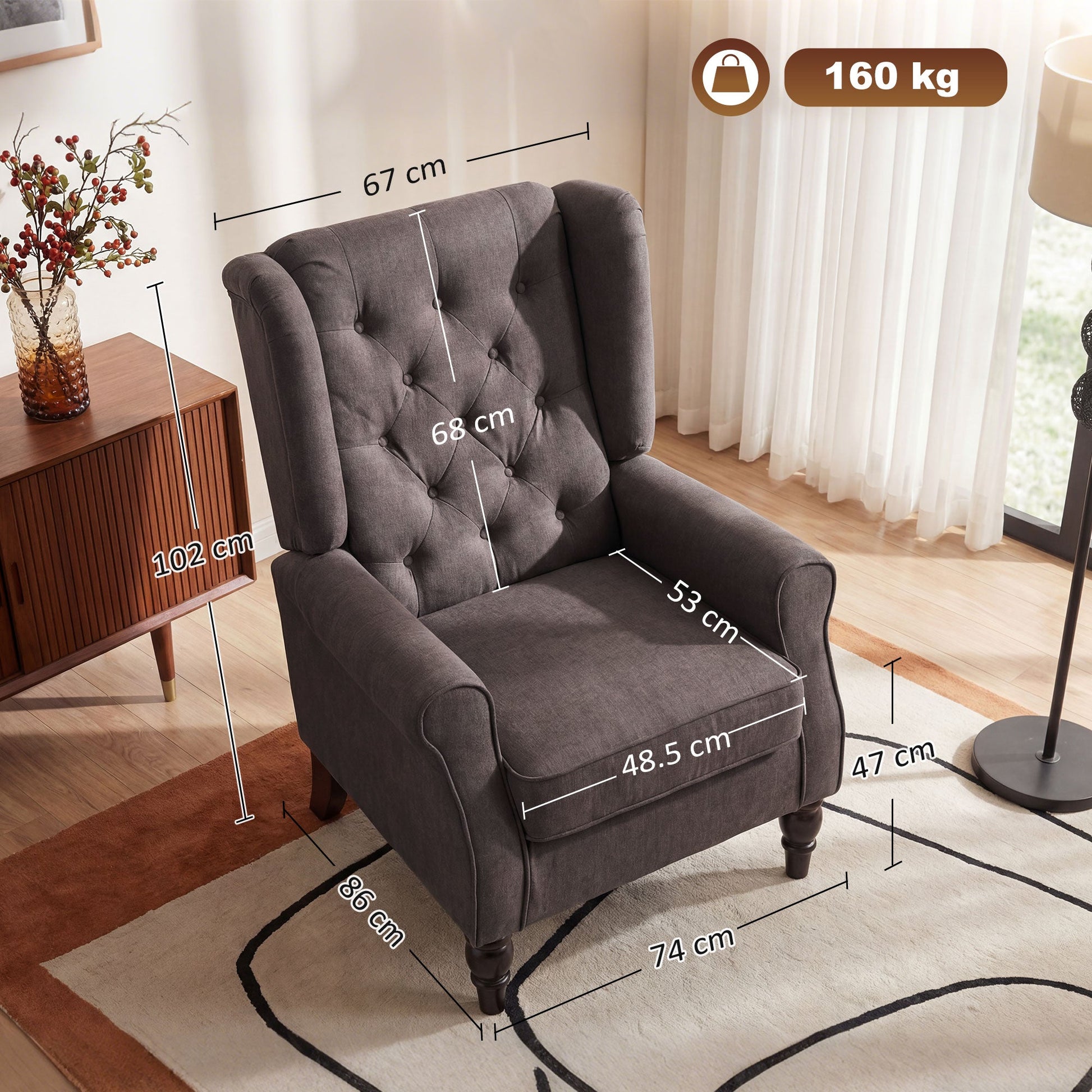 Retro Button Tufted Accent Armchair with Wooden Frame and Legs for Living Room, Bedroom, Brown - HOMCOM