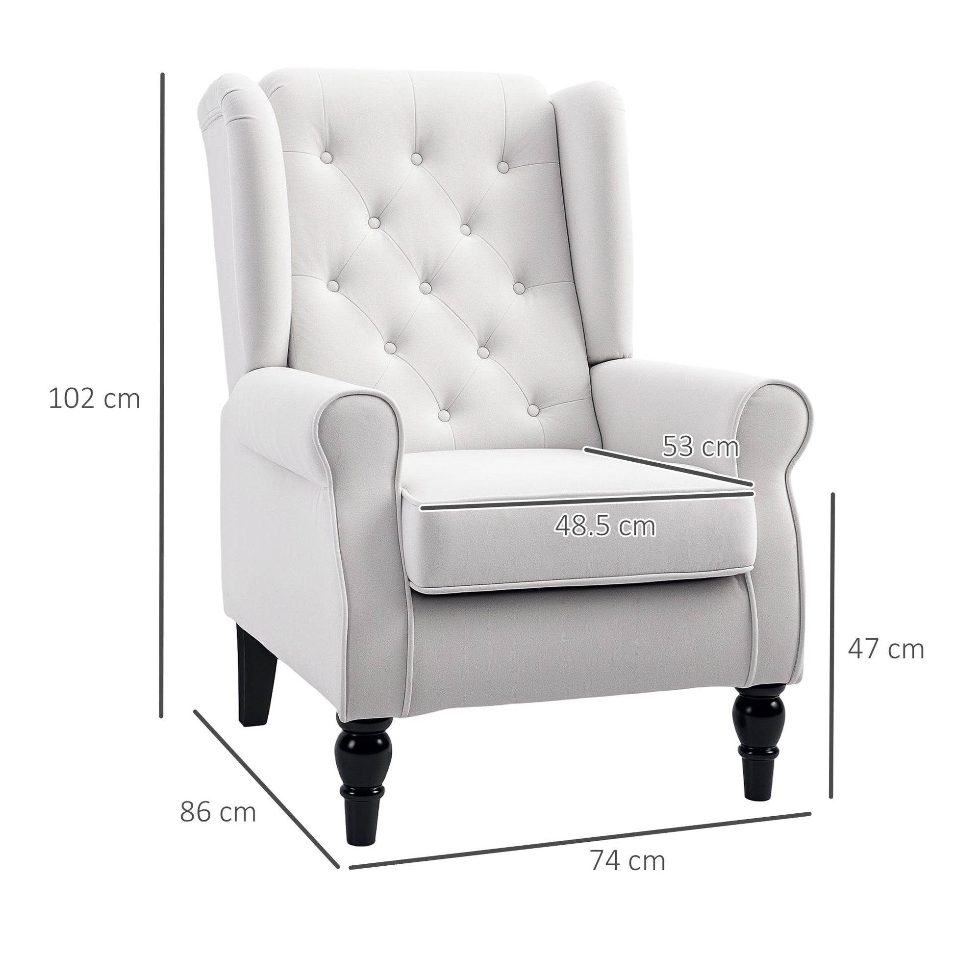 Retro Button Tufted Accent Armchair with Wooden Frame and Legs for Living Room, Bedroom, Cream White - HOMCOM