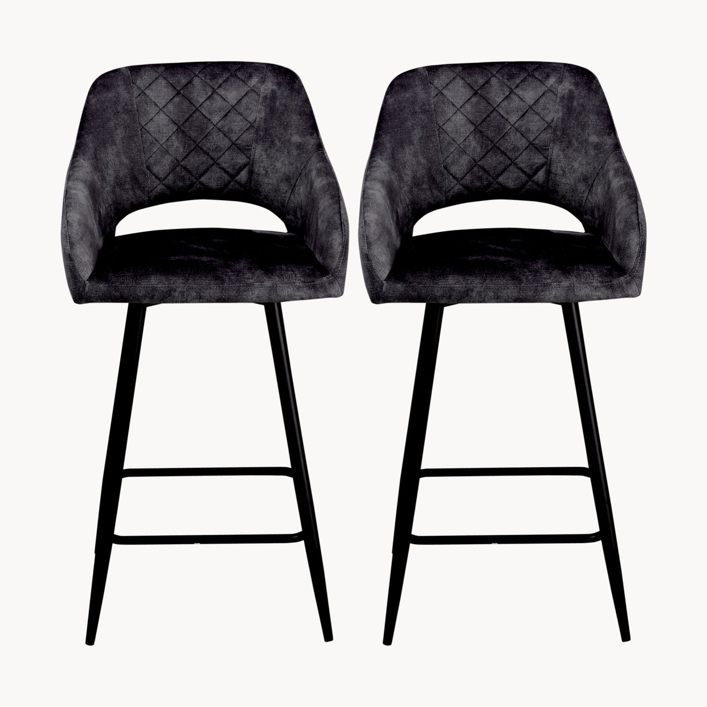 Aura Velvet Bar Stools Set of 2, Velvet-feel Fabric Counter Height Chairs with Steel Legs, Dark Grey - HOMCOM
