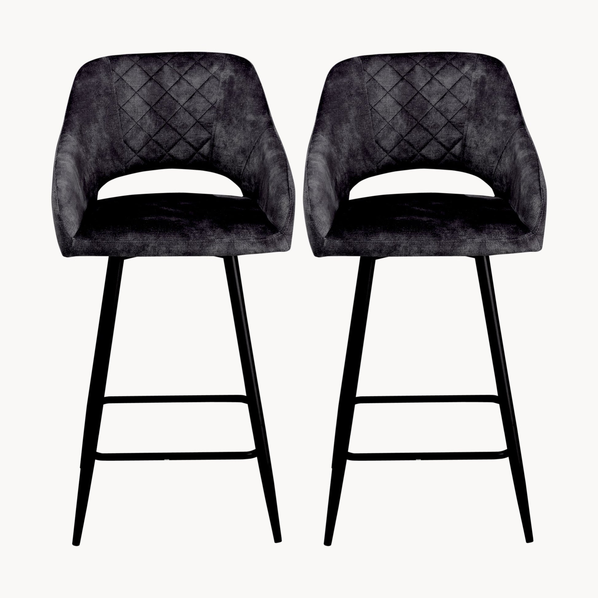 Aura Velvet Bar Stools Set of 2, Velvet-feel Fabric Counter Height Chairs with Steel Legs, Dark Grey - HOMCOM
