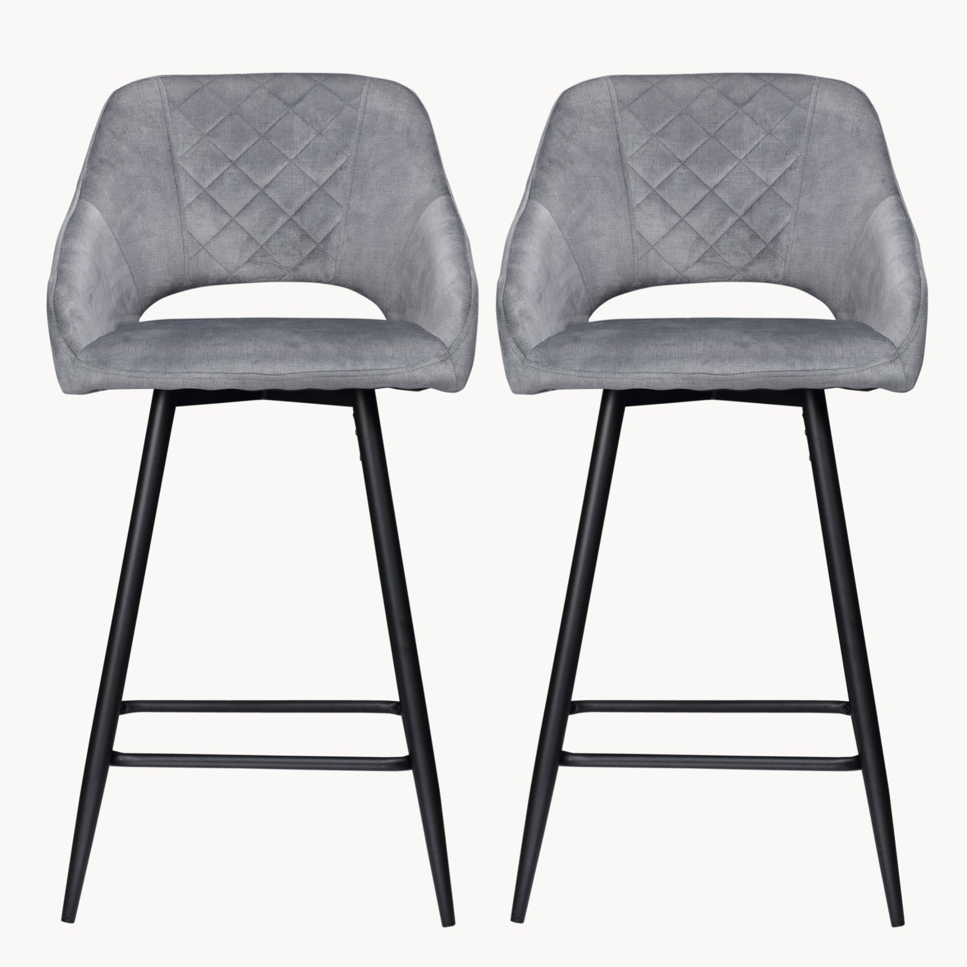 Aura Velvet Bar Stools Set of 2, Velvet-feel Fabric Counter Height Chairs with Steel Legs, Grey - HOMCOM