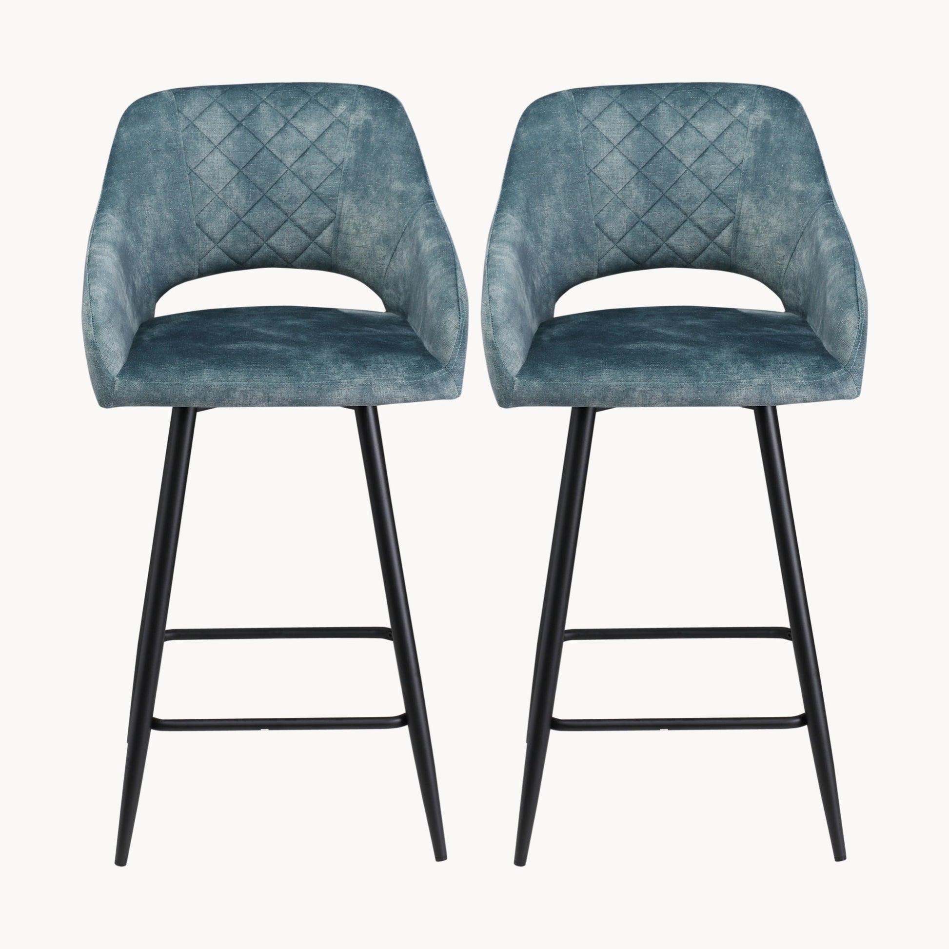 Aura Velvet Bar Stools Set of 2, Velvet-feel Fabric Counter Height Chairs with Steel Legs, Blue - HOMCOM