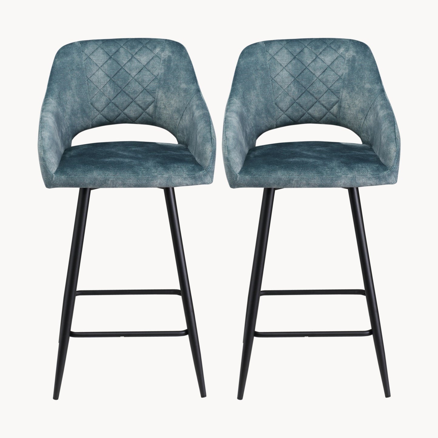 Aura Velvet Bar Stools Set of 2, Velvet-feel Fabric Counter Height Chairs with Steel Legs, Blue - HOMCOM