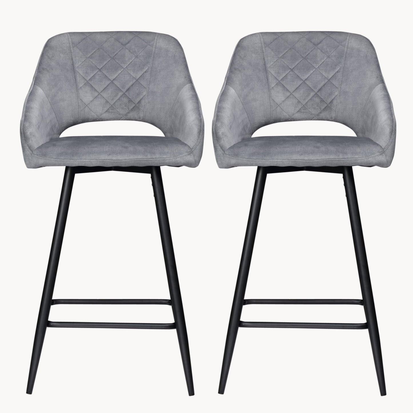 Aura Velvet Bar Stools Set of 2, Velvet-feel Fabric Counter Height Chairs with Steel Legs, Grey - HOMCOM