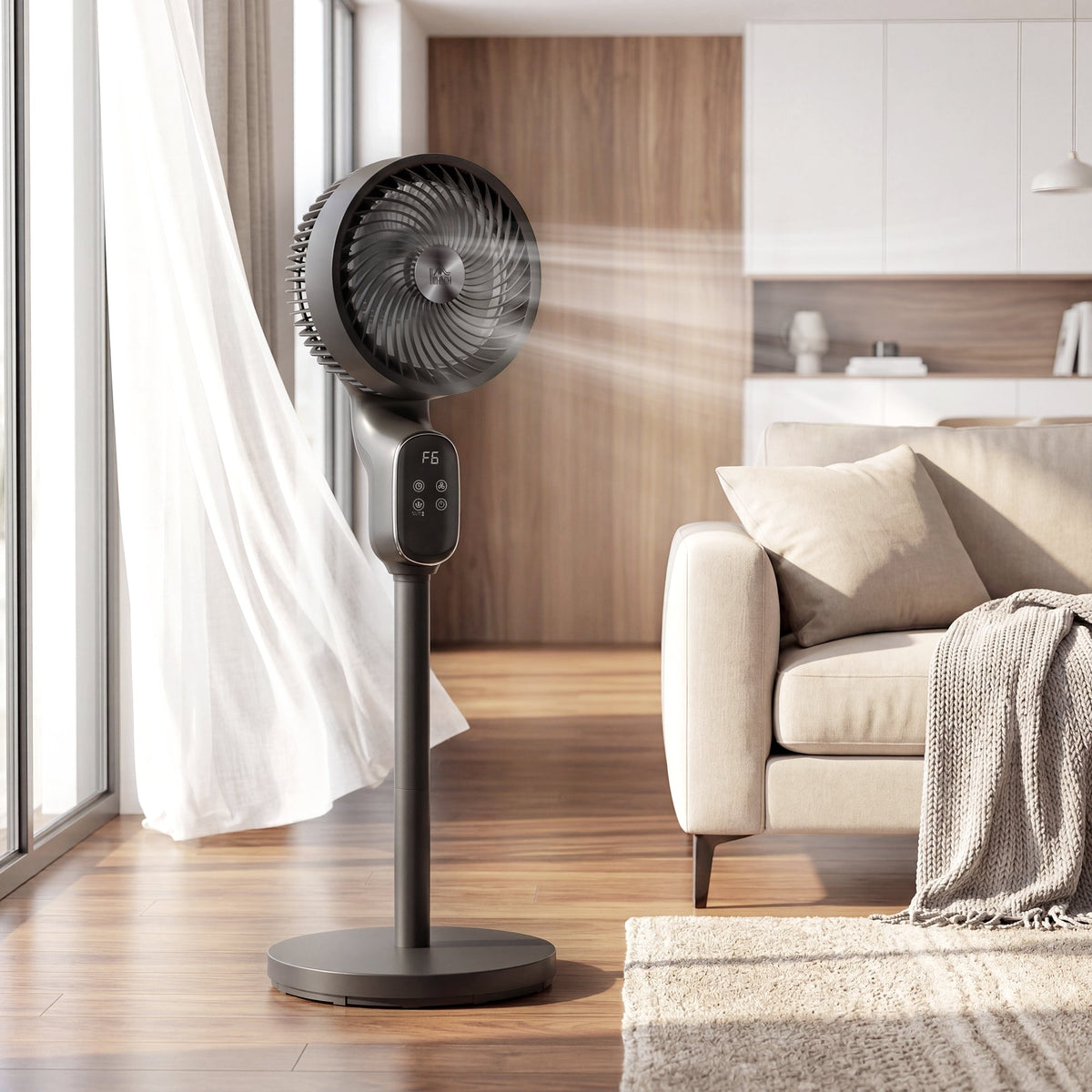 20 dB Silent Standing Fan for Bedroom, 39" Pedestal Fan with Remote, 90° Oscillating, 8 Speeds, Adjustable Height, 12H Timer, Aroma Diffuser, LED Display, Black