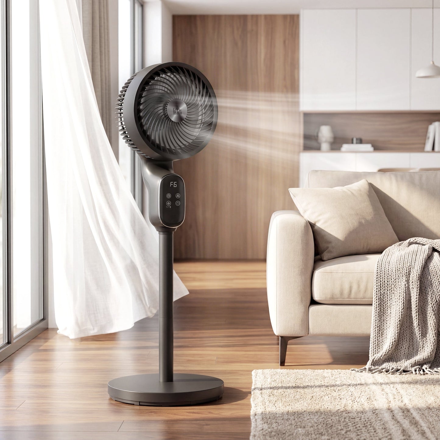 20 dB Silent Standing Fan for Bedroom, 39" Pedestal Fan with Remote, 90° Oscillating, 8 Speeds, Adjustable Height, 12H Timer, Aroma Diffuser, LED Display, Black