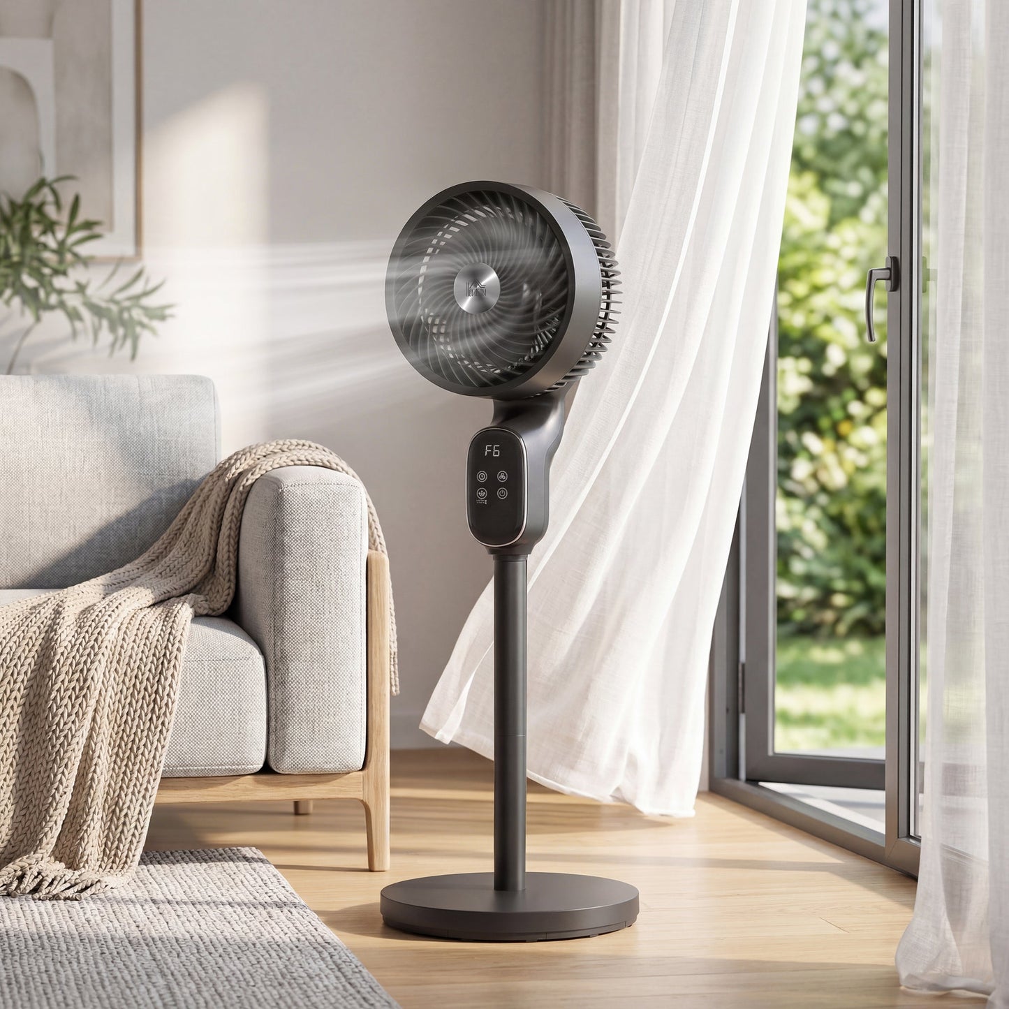 20 dB Silent Standing Fan for Bedroom, 39" Pedestal Fan with Remote, 90° Oscillating, 8 Speeds, Adjustable Height, 12H Timer, Aroma Diffuser, LED Display, Black