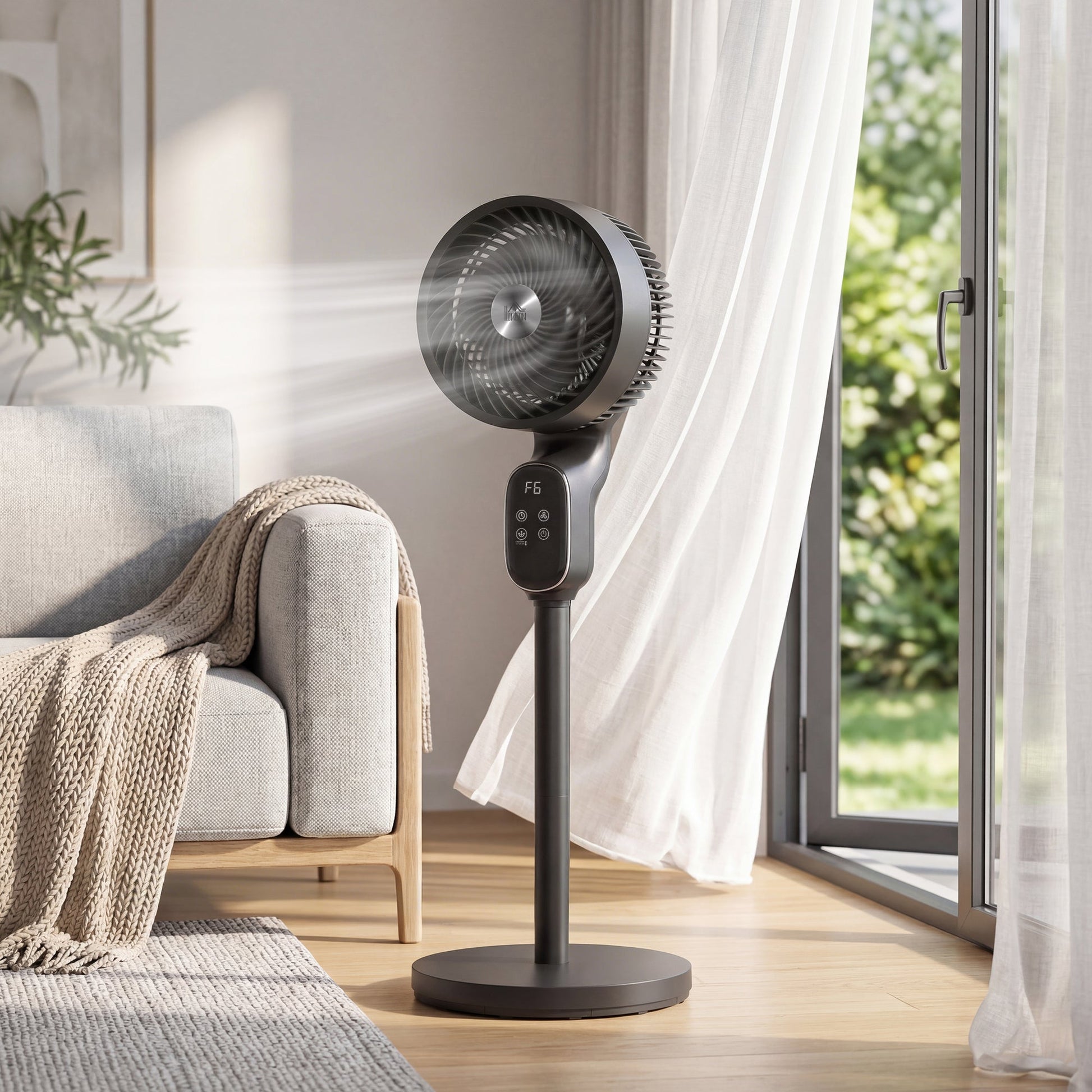 20 dB Silent Standing Fan for Bedroom, 39" Pedestal Fan with Remote, 90° Oscillating, 8 Speeds, Adjustable Height, 12H Timer, Aroma Diffuser, LED Display, Black