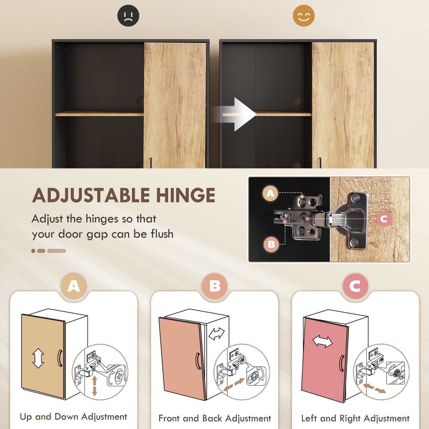 160cm Tall Kitchen Cupboard, Kitchen Pantry Sideboard with 2 Open Shelves, 2 Drawers, Adjustable Shelves and Soft Close Door, Storage Cabinet for Living Room, Dinning Room, Natural Wood Finish