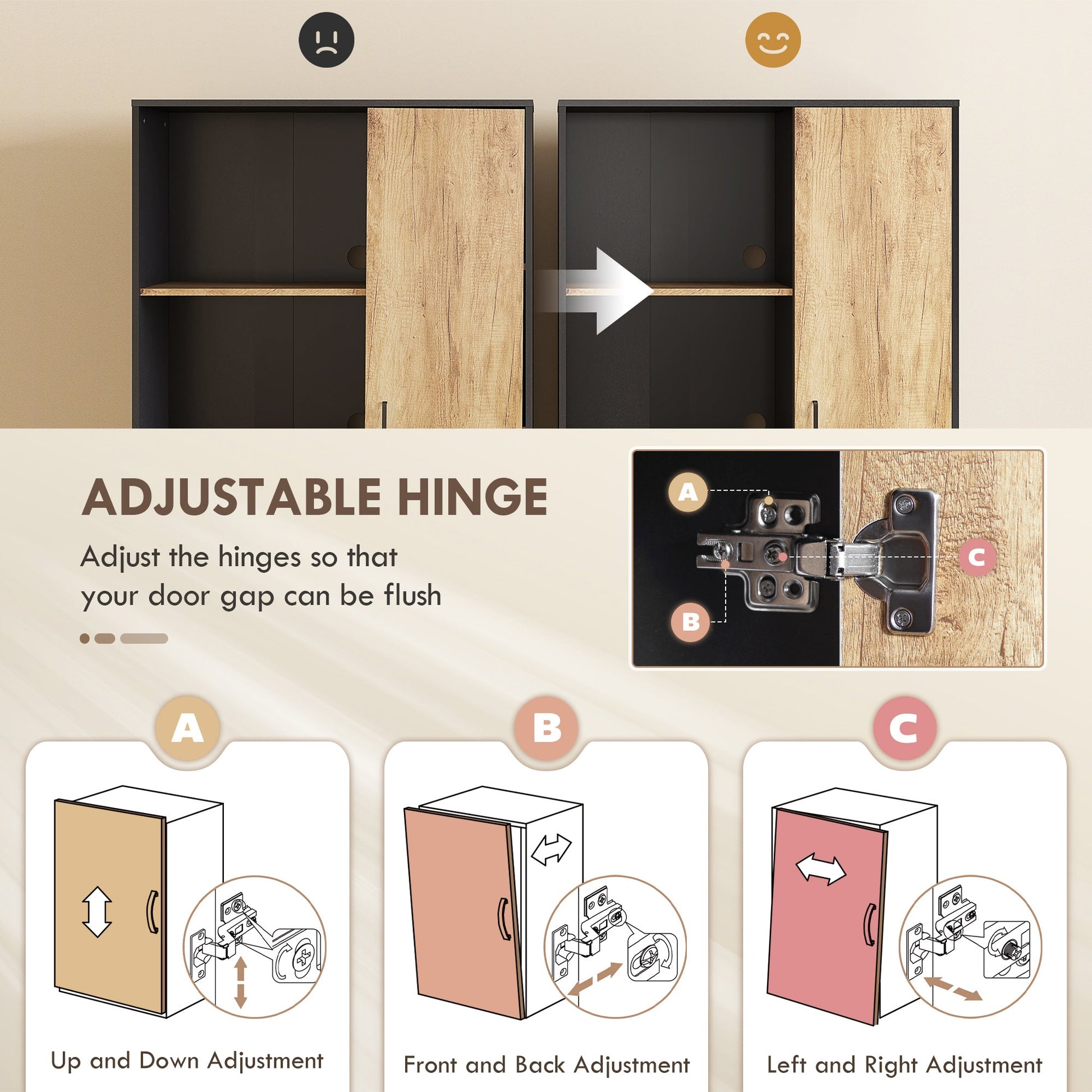 160cm Tall Kitchen Cupboard, Kitchen Pantry Sideboard with 2 Open Shelves, 2 Drawers, Adjustable Shelves and Soft Close Door, Storage Cabinet for Living Room, Dinning Room, Natural Wood Finish