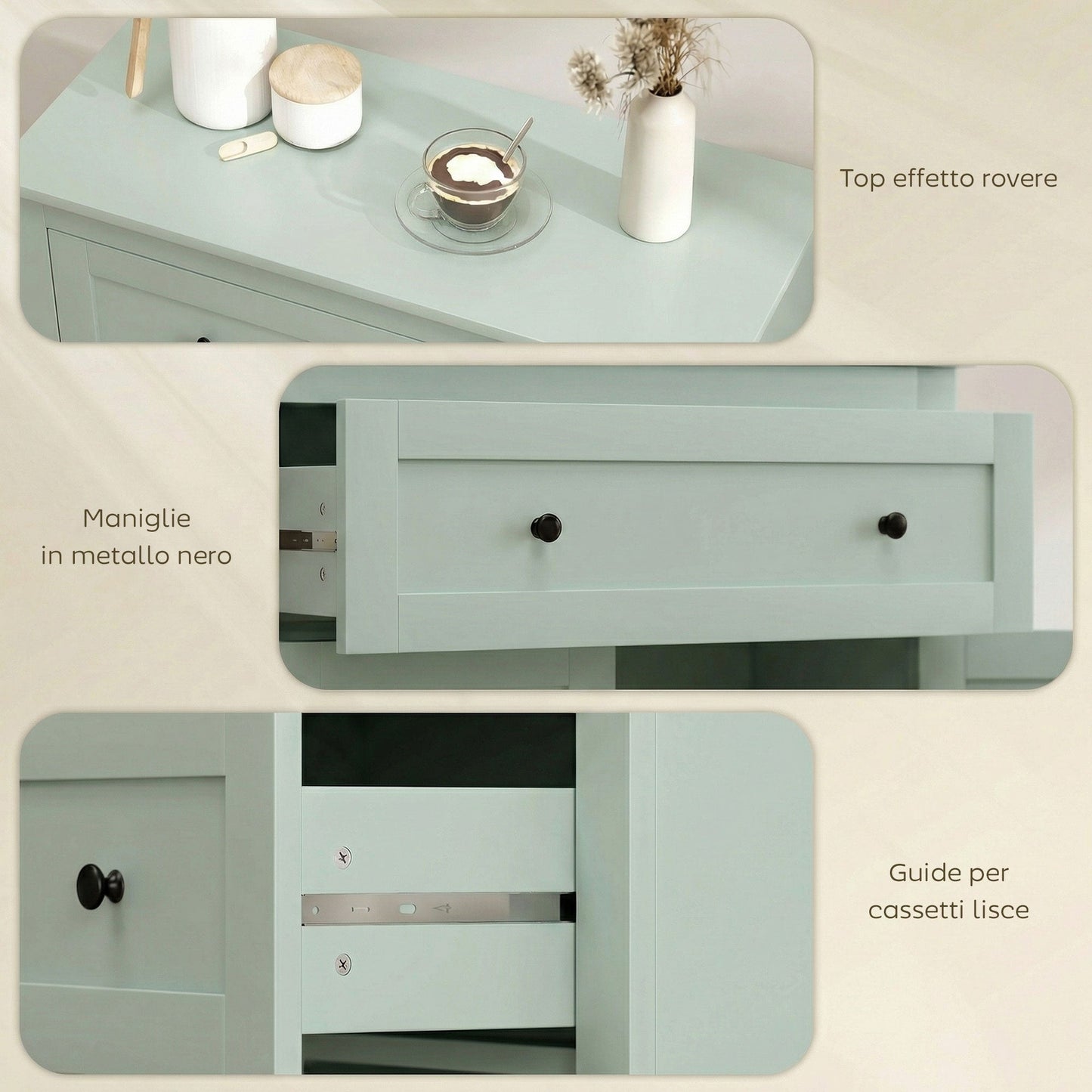 Sideboard Storage Cabinet, Modern Kitchen Cupboard with Adjustable Shelf, Drawer and Double Doors, Sideboard for Living Room, Dining Room, Hallway, Green