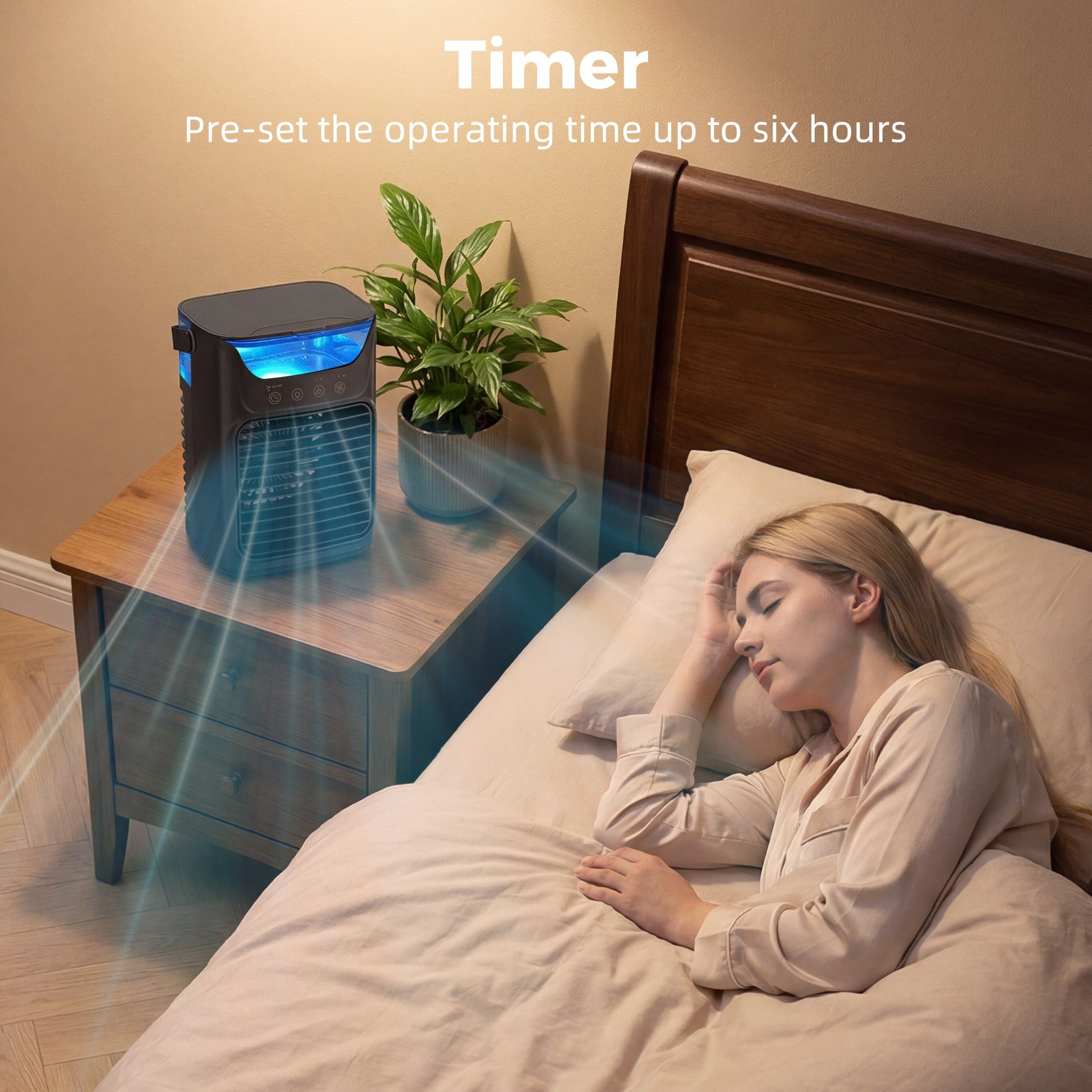 21 cm Desk Fan with Adjustable Head, 3-Speed Table Fan with 700 ml Water Tank, Small Fan with RGB Light for Bedroom, Home Office, Black