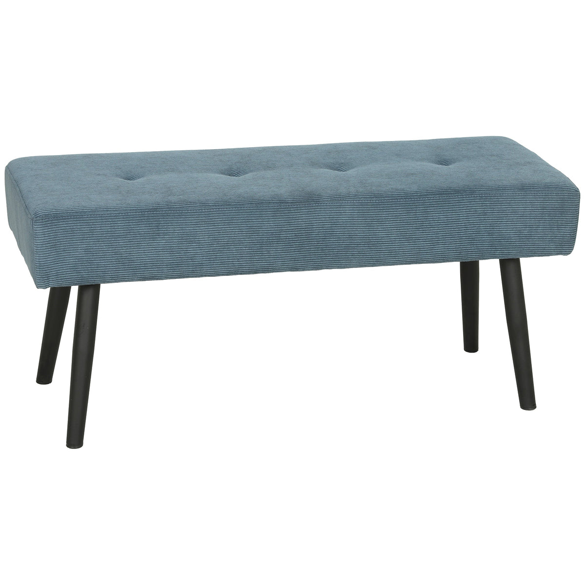 End of Bed Bench, Corduroy Bedroom Bench with Thick Padding and Steel Legs, Tufted Window Seat for Entryway, Living Room, Blue