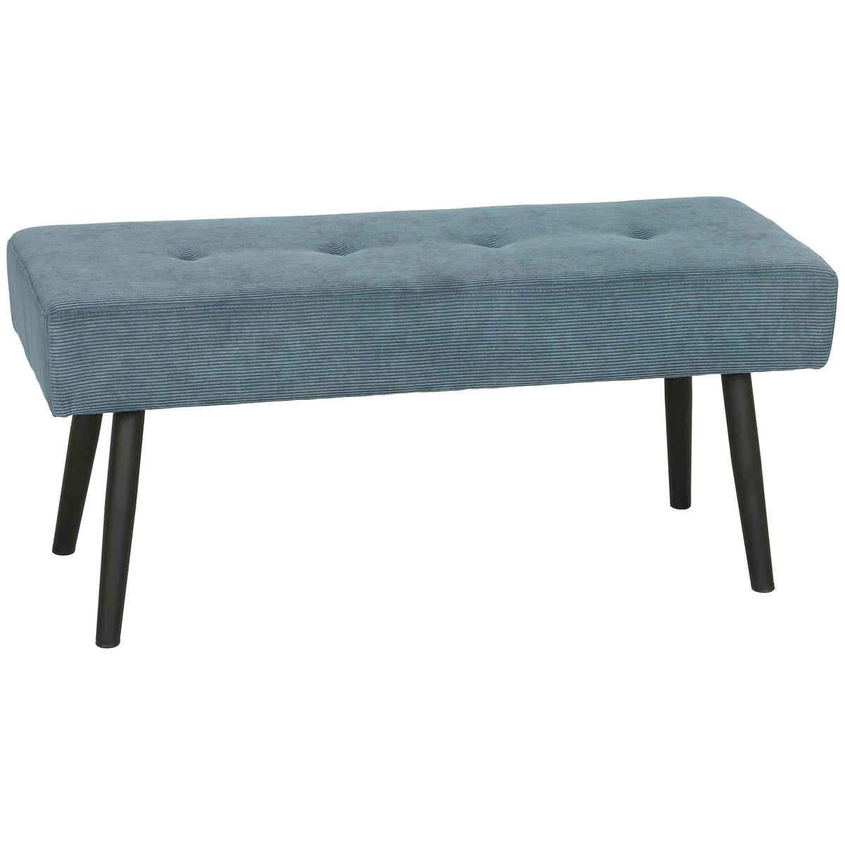 End of Bed Bench, Corduroy Bedroom Bench with Thick Padding and Steel Legs, Tufted Window Seat for Entryway, Living Room, Blue