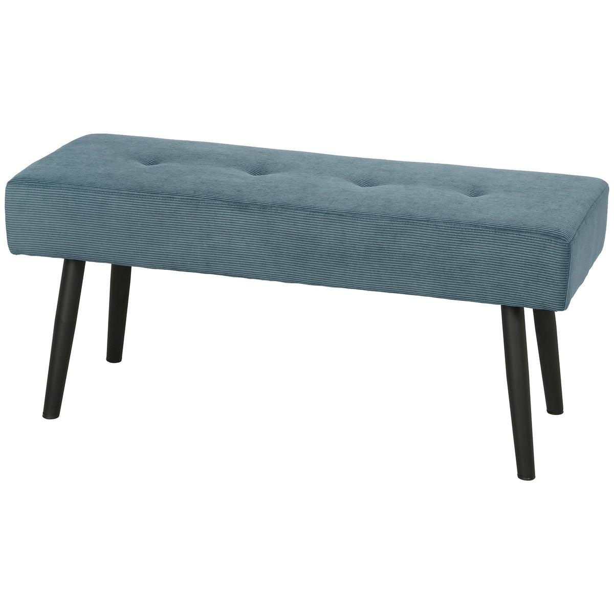 End of Bed Bench, Corduroy Bedroom Bench with Thick Padding and Steel Legs, Tufted Window Seat for Entryway, Living Room, Blue
