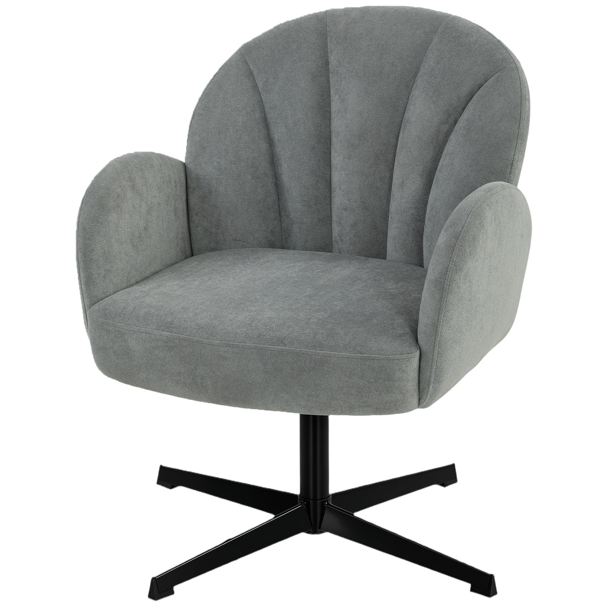 Swivel Accent Chair, Velvet-Feel Fabric Shell-Shaped Armchair with Spring Cushion, Metal Base, Modern Reading Chair for Living Room, Bedroom, Study, Makeup, Grey