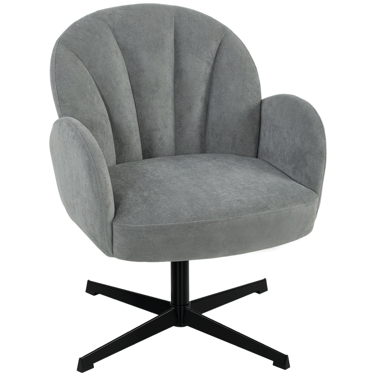 Swivel Accent Chair, Velvet-Feel Fabric Shell-Shaped Armchair with Spring Cushion, Metal Base, Modern Reading Chair for Living Room, Bedroom, Study, Makeup, Grey