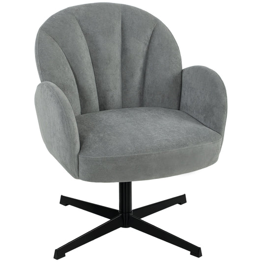 Swivel Accent Chair, Velvet-Feel Fabric Shell-Shaped Armchair with Spring Cushion, Metal Base, Modern Reading Chair for Living Room, Bedroom, Study, Makeup, Grey