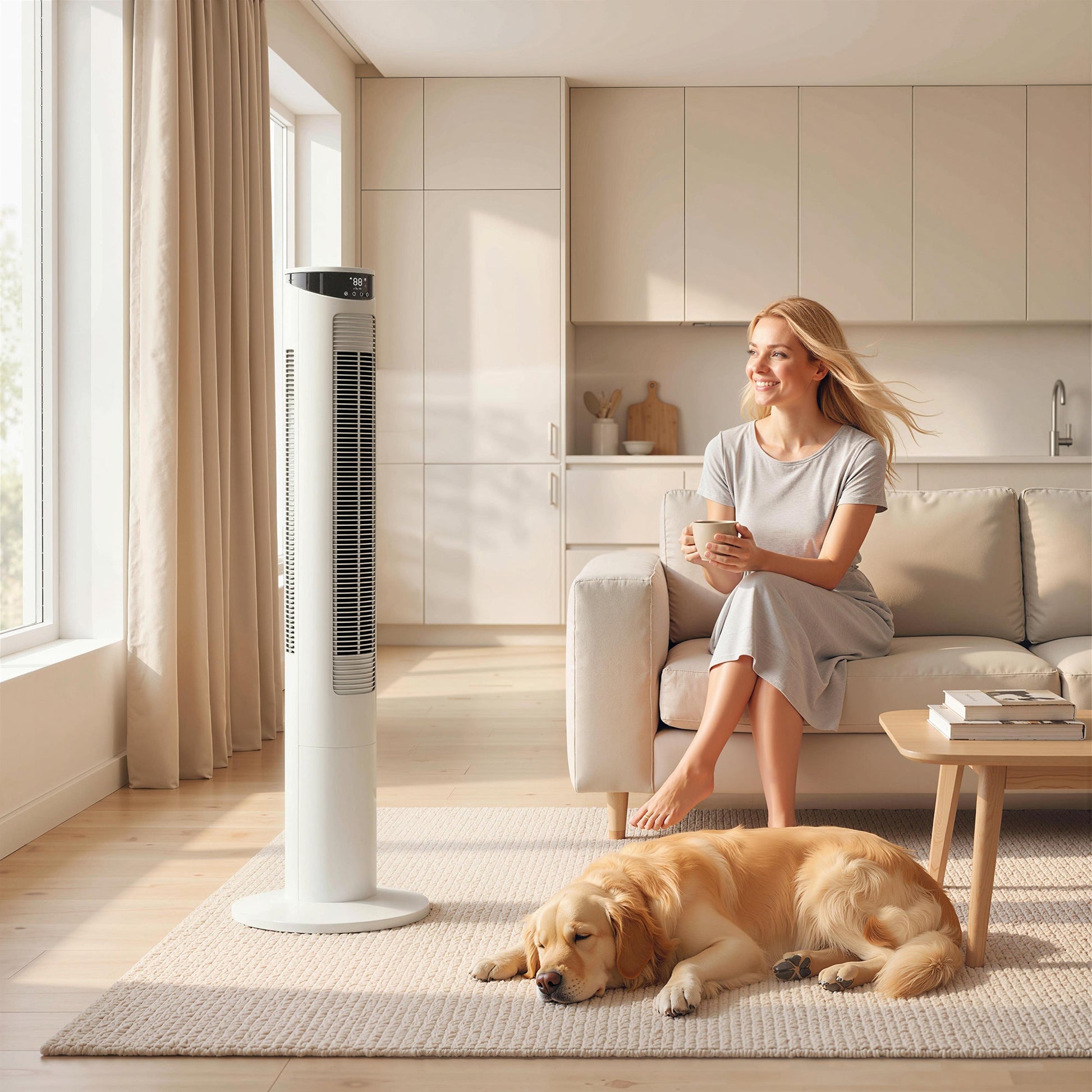 116 cm Tower Fan for Cooling, Standing Floor Fan with WiFi Control, 65° Oscillating, 12 Hour Timer, LED Display and Remote Control for Bedroom, Office, White
