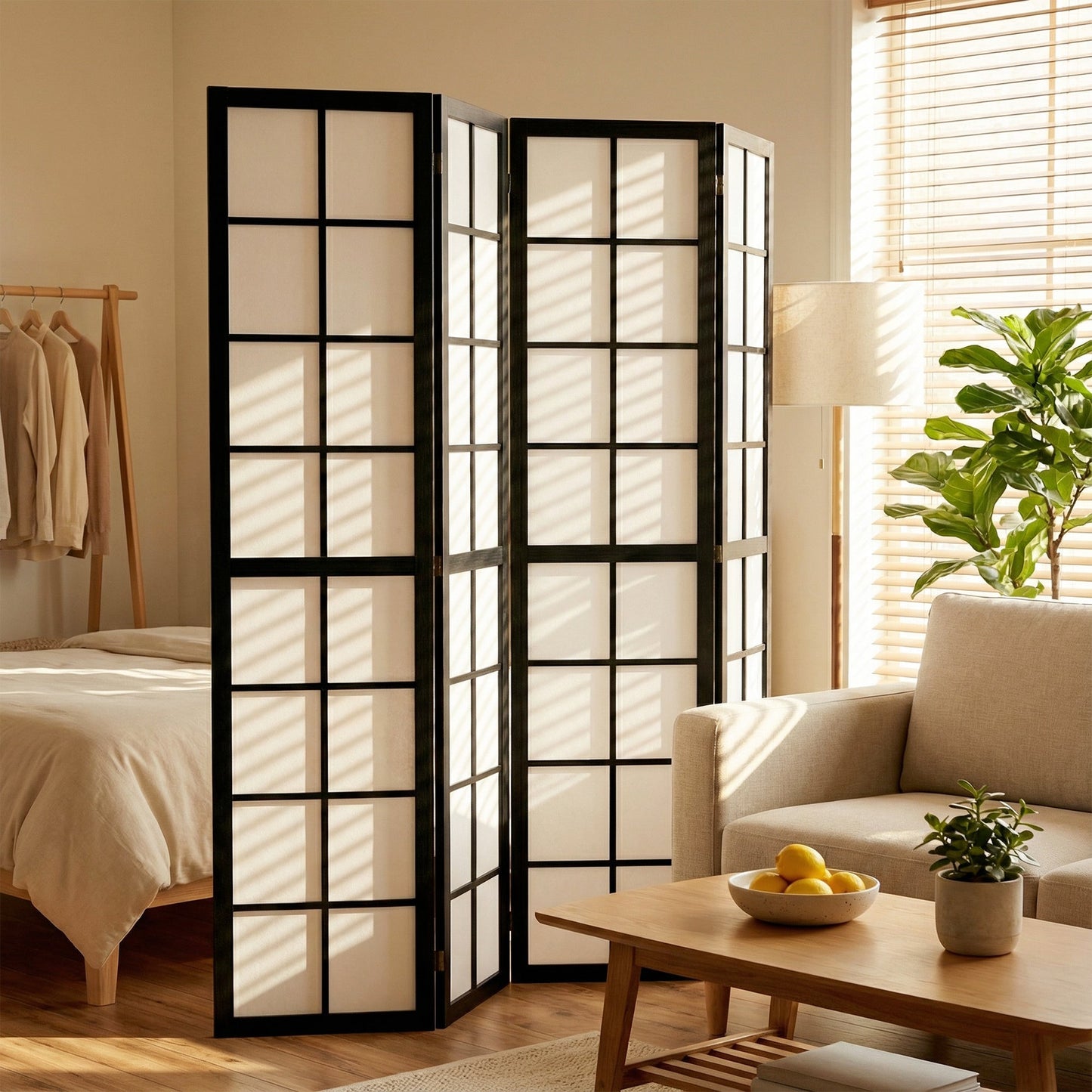 4 Panel Folding Room Divider, Freestanding Privacy Screen, Indoor Room Partition for Living Room, Bedroom and Office, 160 x 170cm