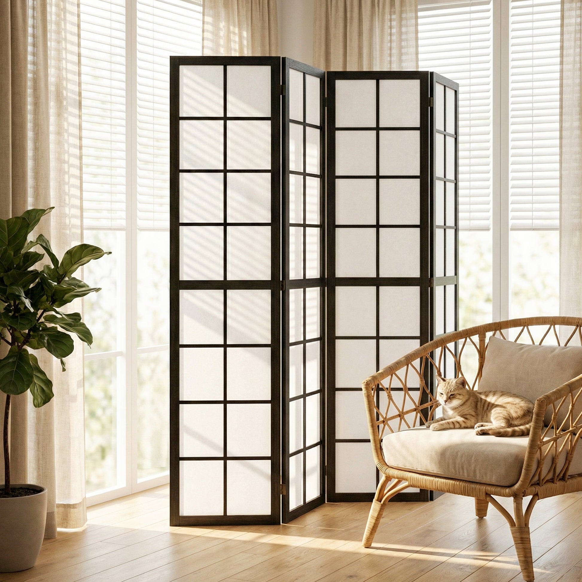 4 Panel Folding Room Divider, Freestanding Privacy Screen, Indoor Room Partition for Living Room, Bedroom and Office, 160 x 170cm