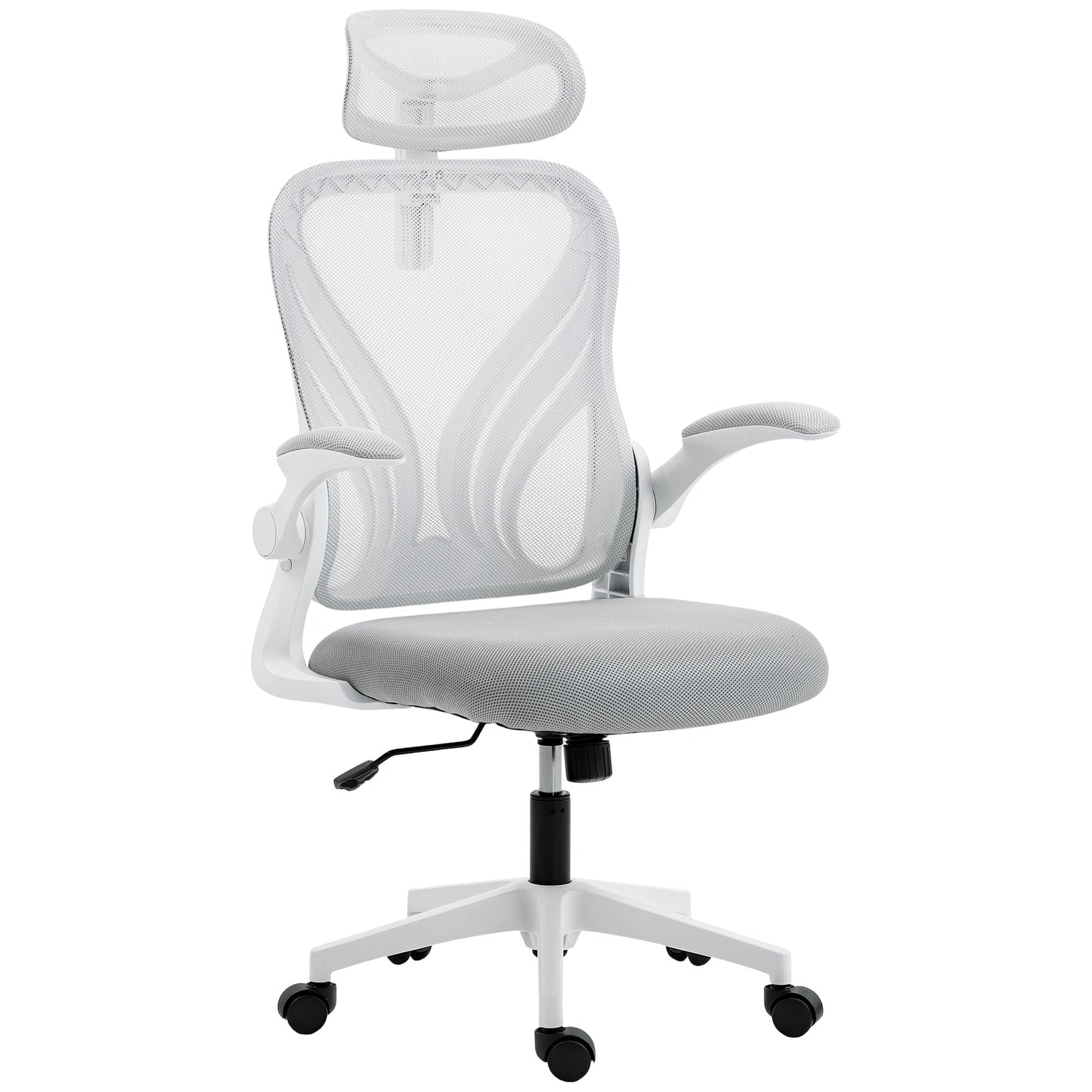 Ergonomic Office Chair, High Back Mesh Desk Chair with Foldable Backrest, 2D Headrest, Flip-up Armrest, Lumbar Support, Tilt Function, Swivel Wheels for Home Office, Light Grey