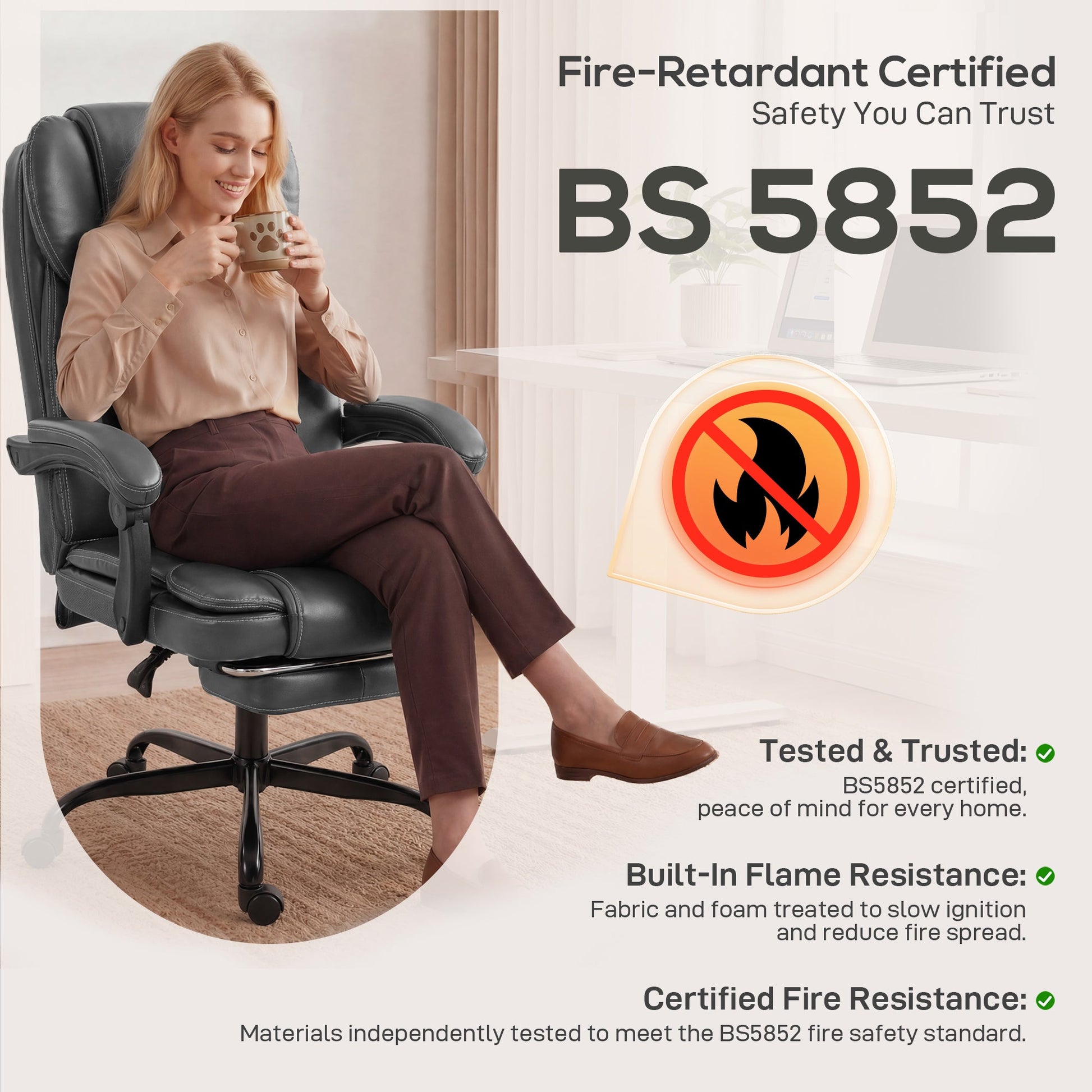 High-Back Executive Home Office Chair, PU Leather Computer Desk Chair with 360 Degree Swivel, Reclining Function, Retractable Footrest and Adjustable Height, Grey