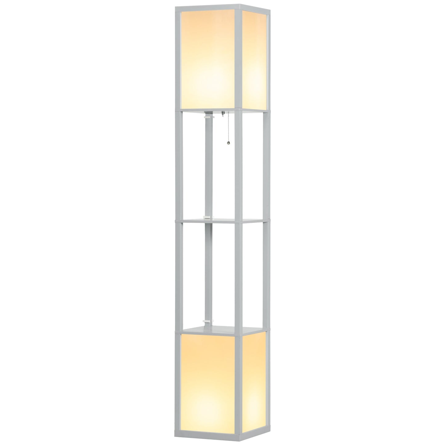 HOMCOM Floor Lamp with Shelves and Dual Light, Modern Corner Standing Lamp for Living Room, Bedroom, Bulb not Included, Light Grey
